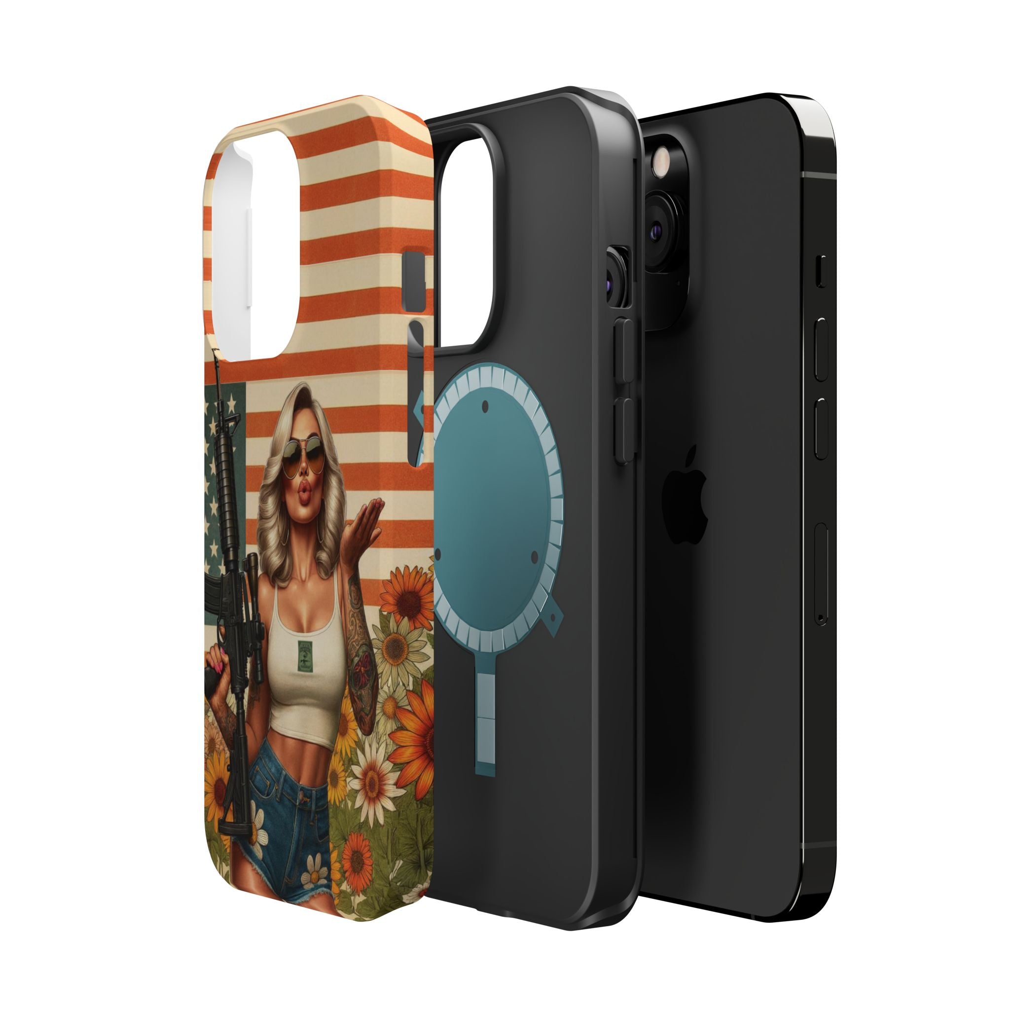 Americana AR-15 Pinup Girl - Magnetic Impact‑Resistant Phone Case  iPhone 13-17 / Samsung S26  MagSafe Compatible