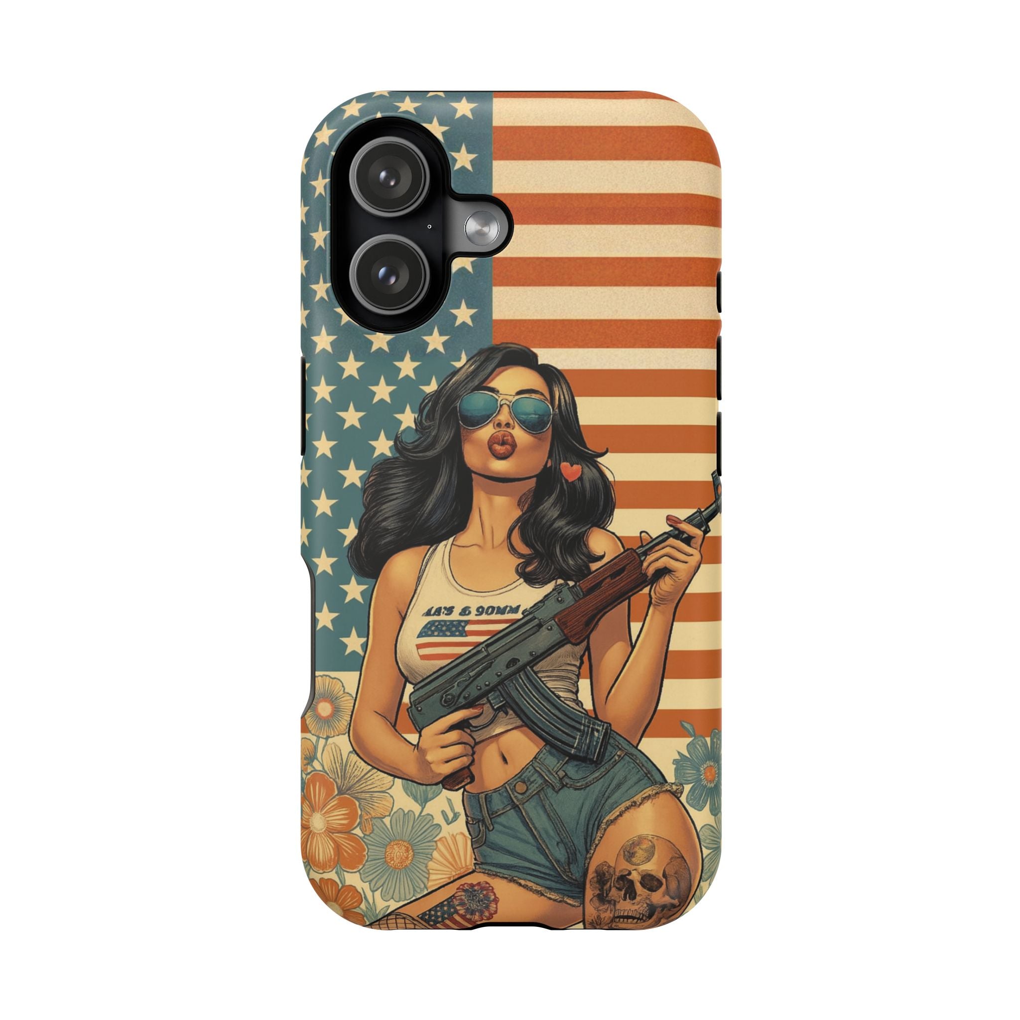 Americana AK-47 Pinup Girl - Magnetic Impact‑Resistant Phone Case  iPhone 13-17 / Samsung S26  MagSafe Compatible
