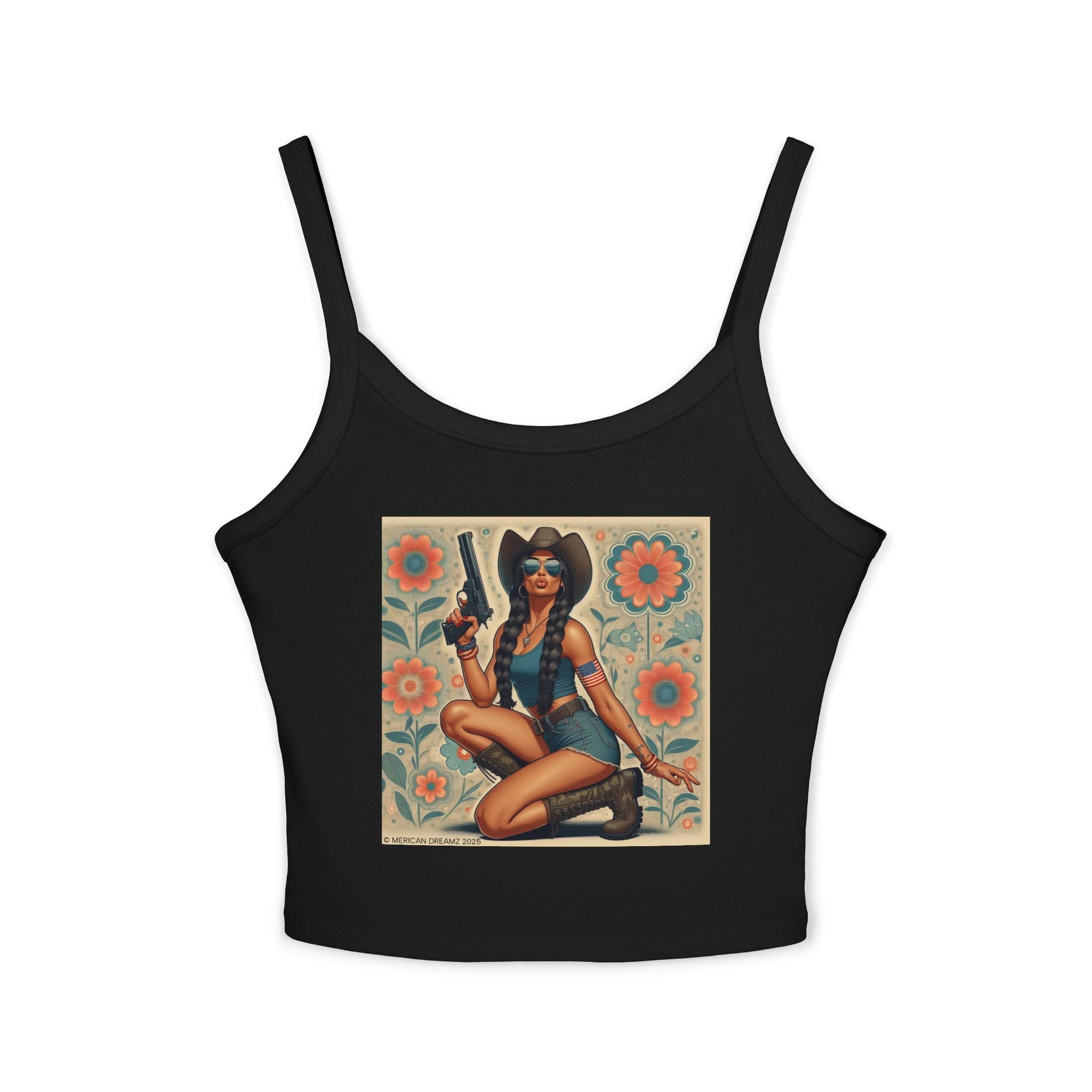 Retro Pinup Girl Tank Top — Vintage Floral Spaghetti Strap
