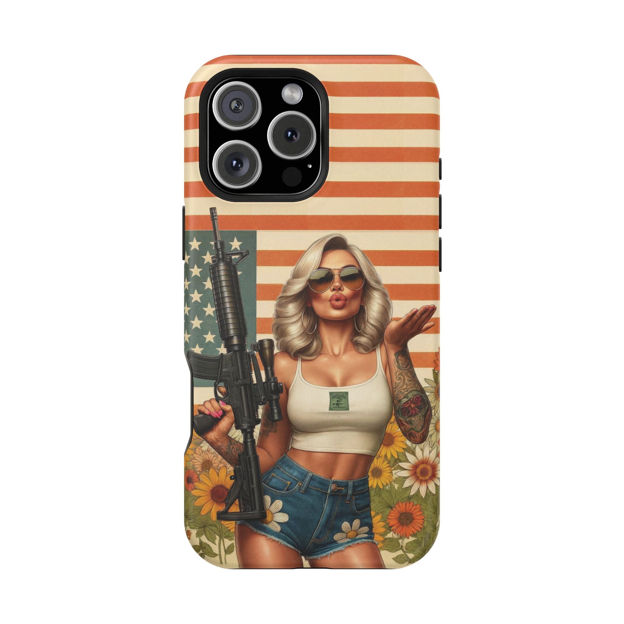 Americana AR-15 Pinup Girl - Magnetic Impact‑Resistant Phone Case  iPhone 13-17 / Samsung S26  MagSafe Compatible