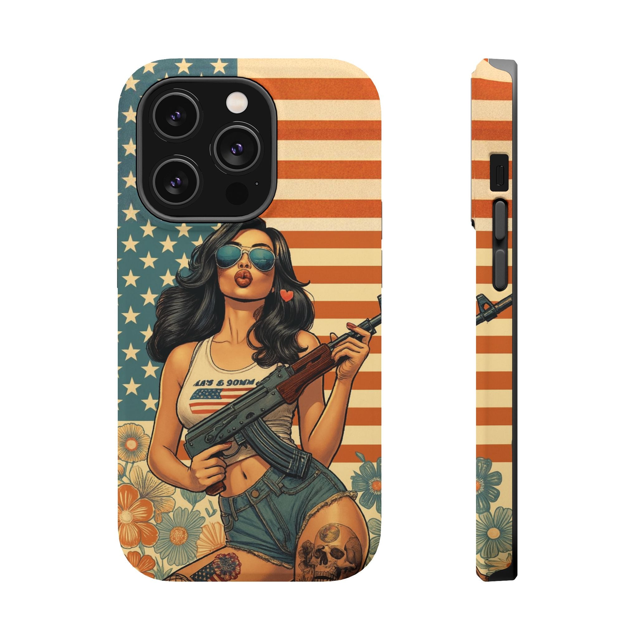 Americana AK-47 Pinup Girl - Magnetic Impact‑Resistant Phone Case  iPhone 13-17 / Samsung S26  MagSafe Compatible