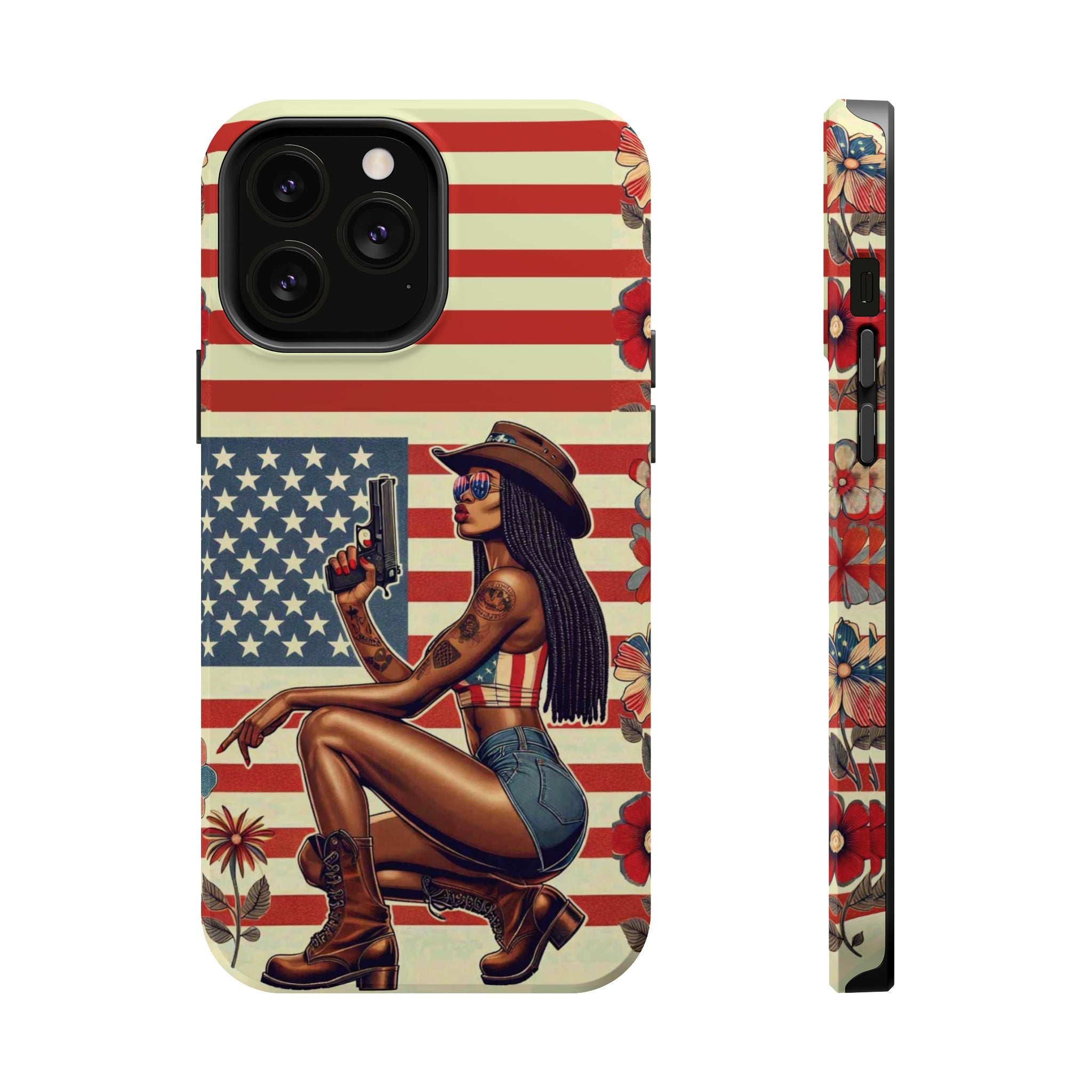 Americana 9mm Pinup Girl - Magnetic Impact‑Resistant Phone Case  iPhone 13-17 / Samsung S26  MagSafe Compatible