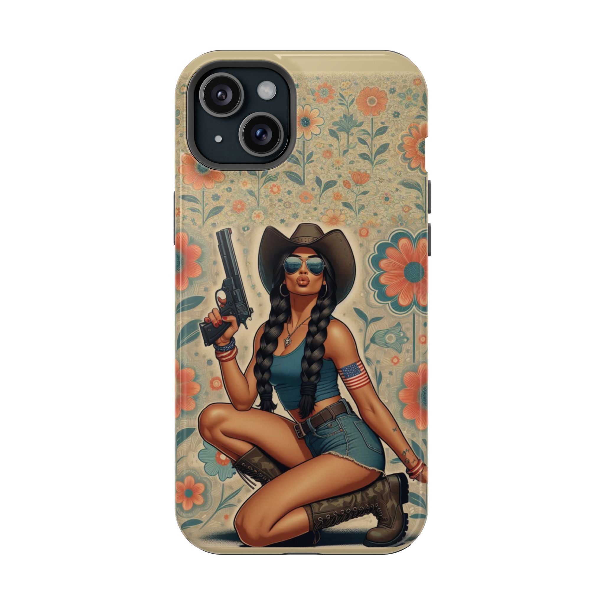 Americana 9mm Pinup Girl - Magnetic Impact‑Resistant Phone Case  iPhone 13-17 / Samsung S26  MagSafe Compatible