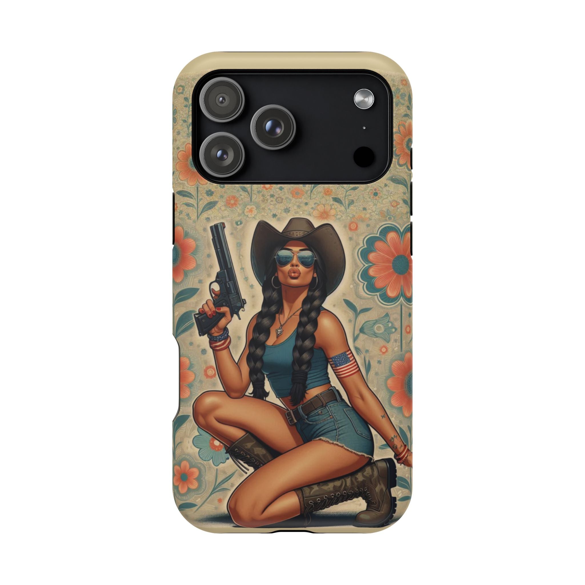 Americana 9mm Pinup Girl - Magnetic Impact‑Resistant Phone Case  iPhone 13-17 / Samsung S26  MagSafe Compatible