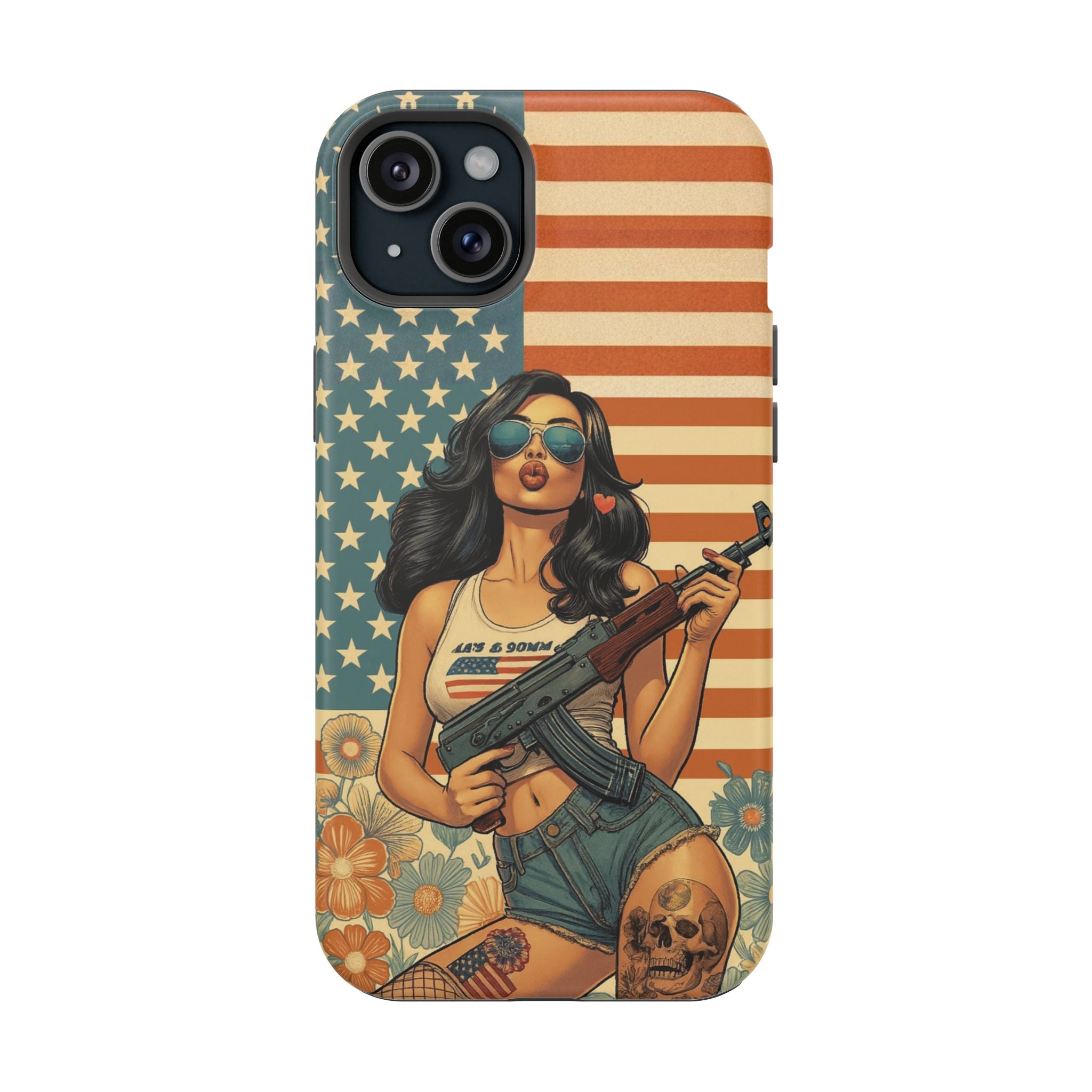 Americana AK-47 Pinup Girl - Magnetic Impact‑Resistant Phone Case  iPhone 13-17 / Samsung S26  MagSafe Compatible