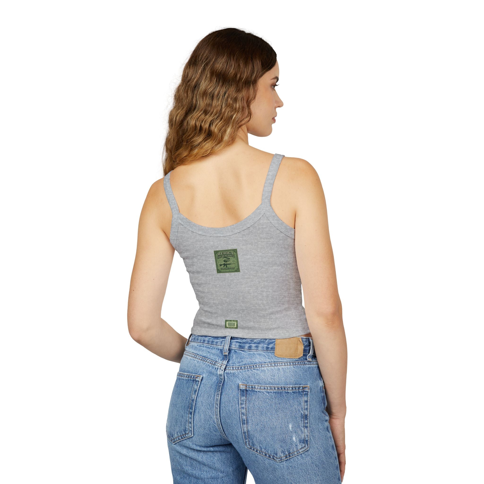 Retro Pinup Girl Tank Top — Vintage Flag & Floral Spaghetti Strap