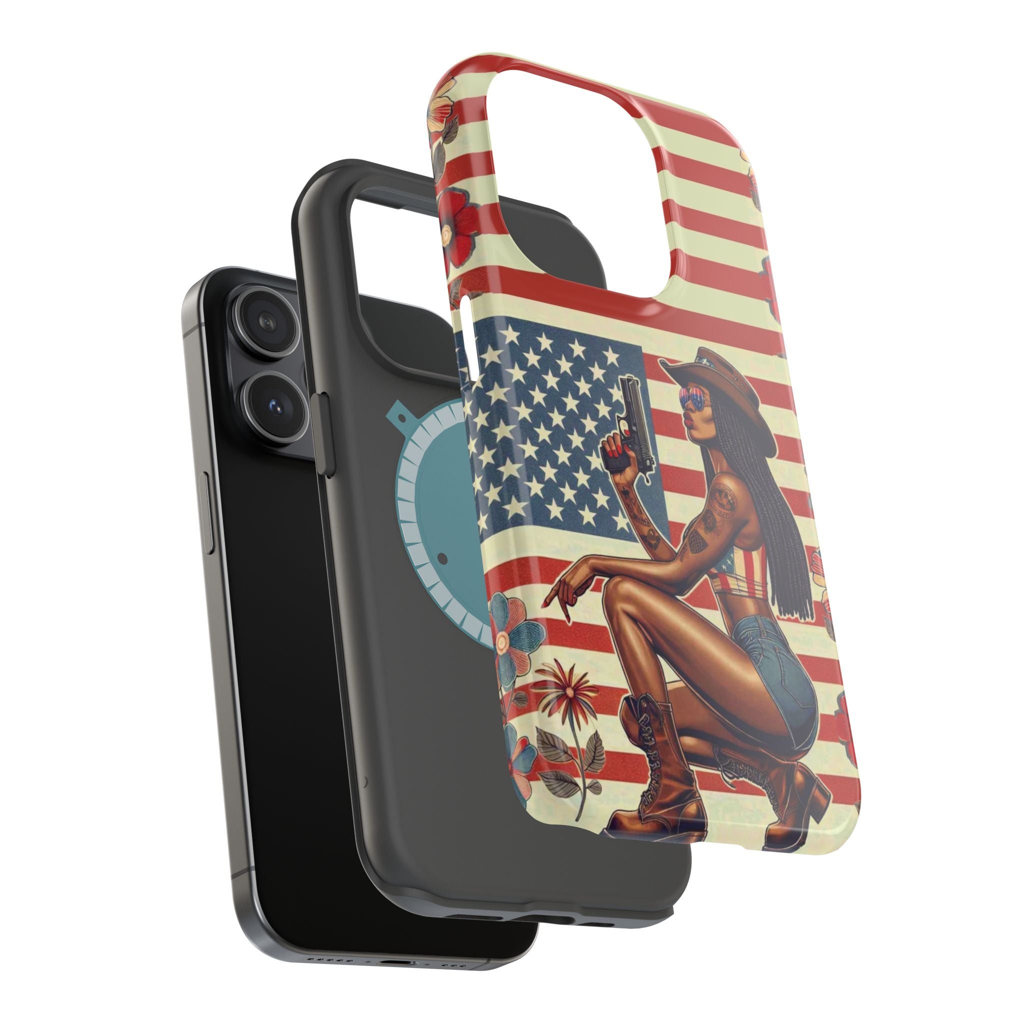 Americana 9mm Pinup Girl - Magnetic Impact‑Resistant Phone Case  iPhone 13-17 / Samsung S26  MagSafe Compatible