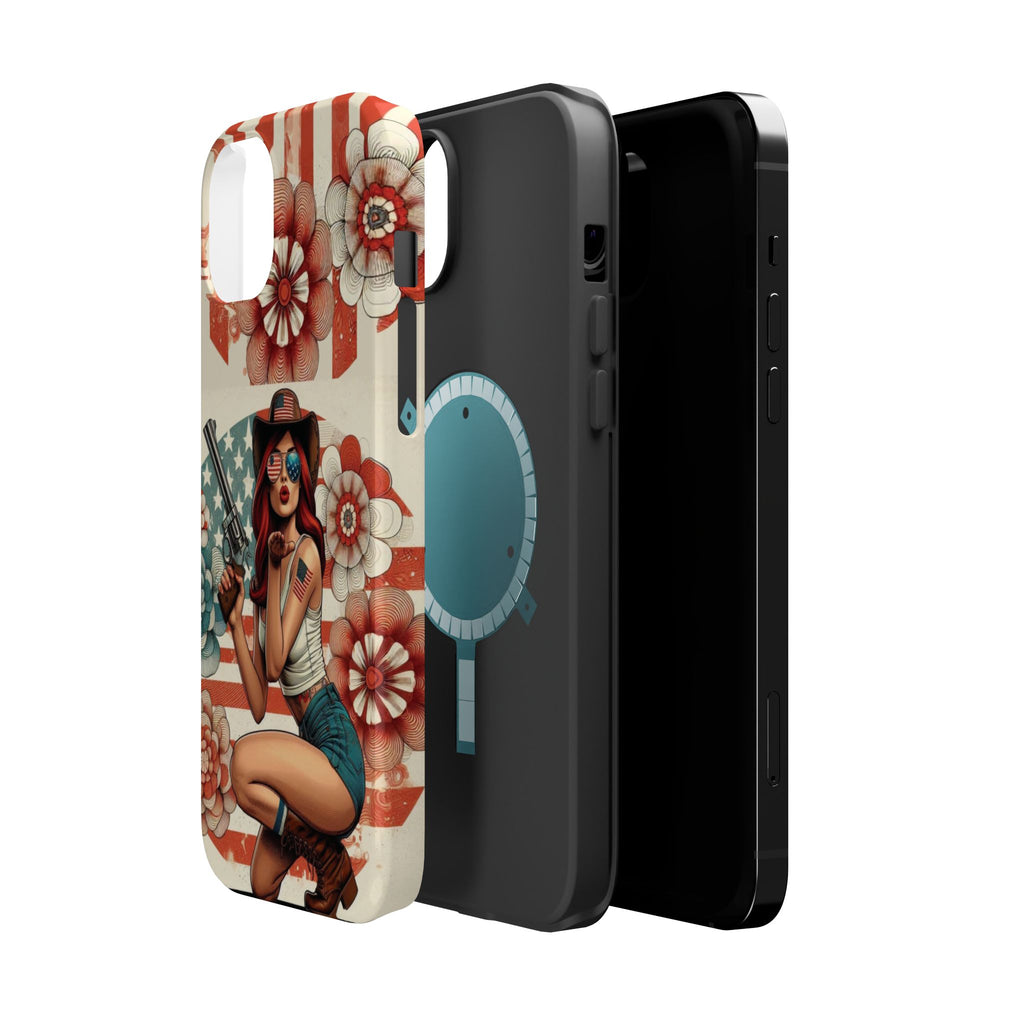 Americana .44 Magnum Pinup Girl - Magnetic Impact‑Resistant Phone Case  iPhone 13-17 / Samsung S26  MagSafe Compatible