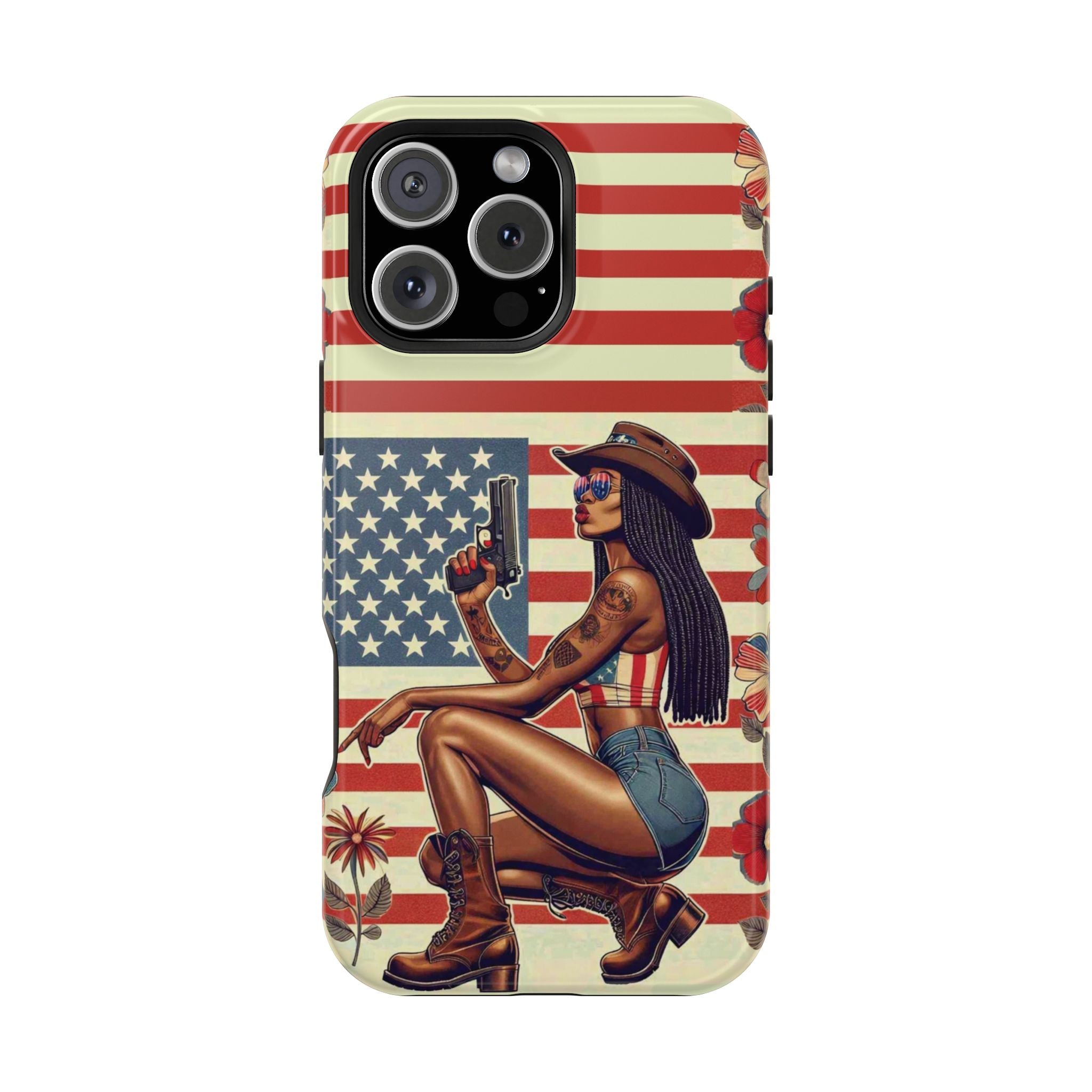 Americana 9mm Pinup Girl - Magnetic Impact‑Resistant Phone Case  iPhone 13-17 / Samsung S26  MagSafe Compatible