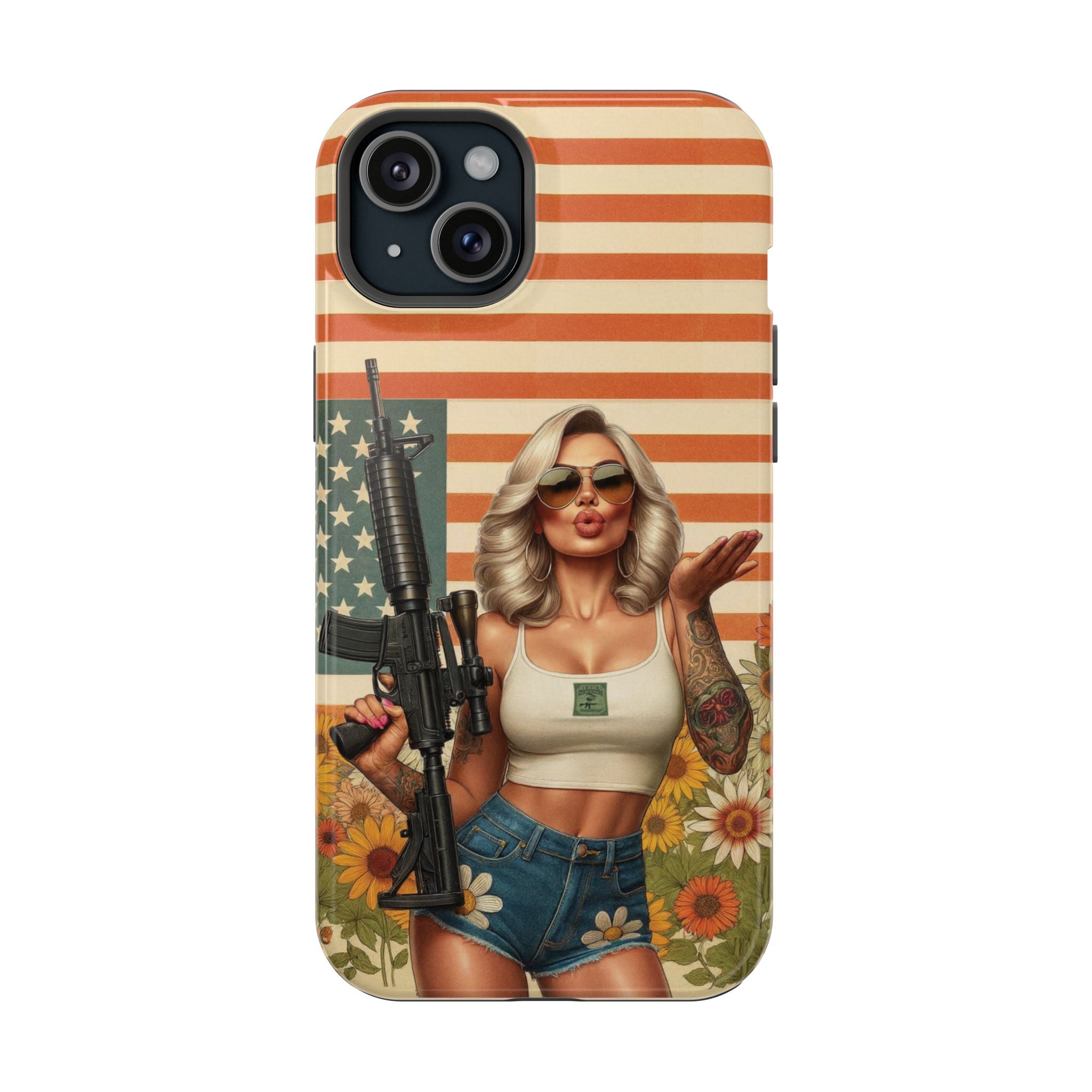 Americana AR-15 Pinup Girl - Magnetic Impact‑Resistant Phone Case  iPhone 13-17 / Samsung S26  MagSafe Compatible