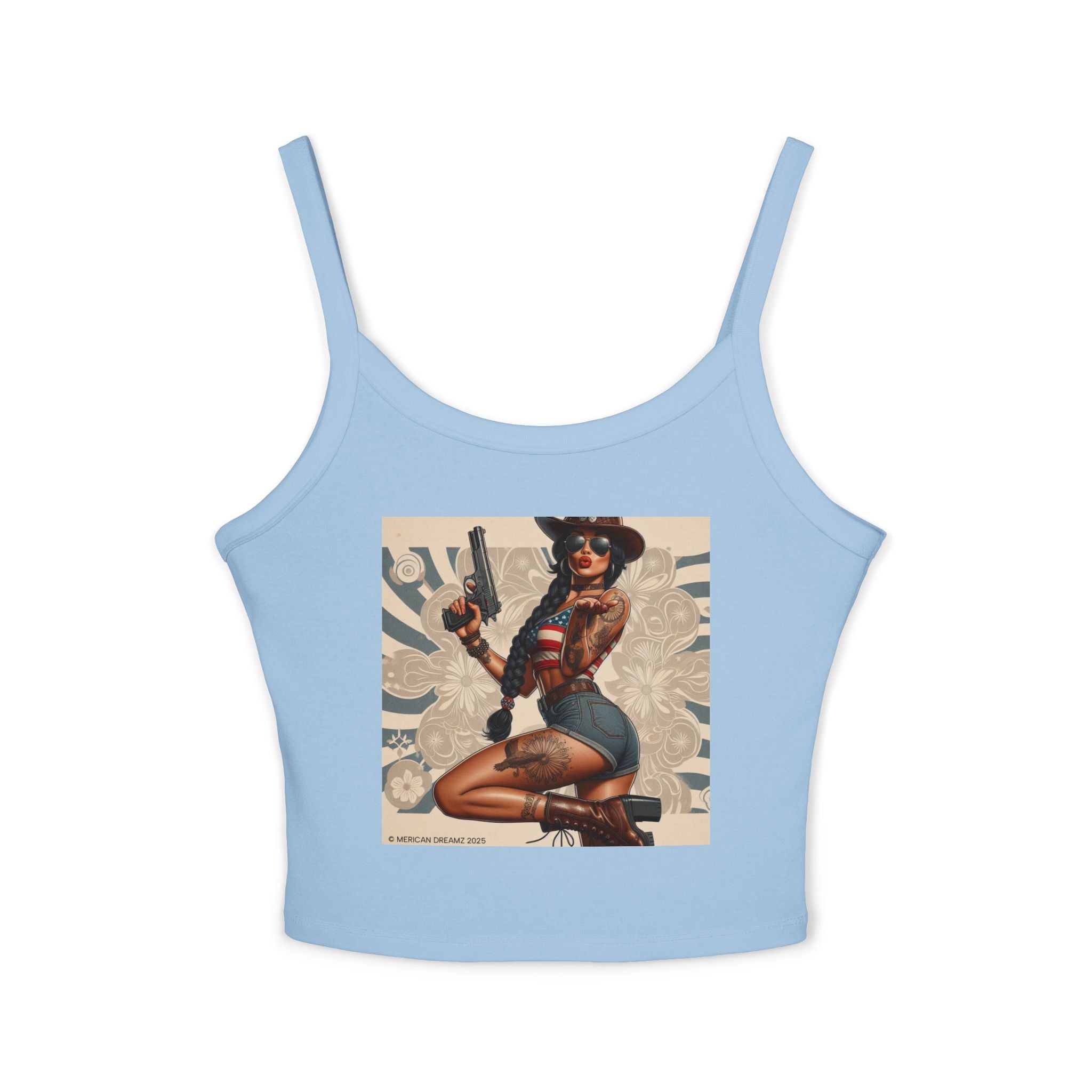Retro Pinup Girl Tank Top — Vintage Floral Spaghetti Strap