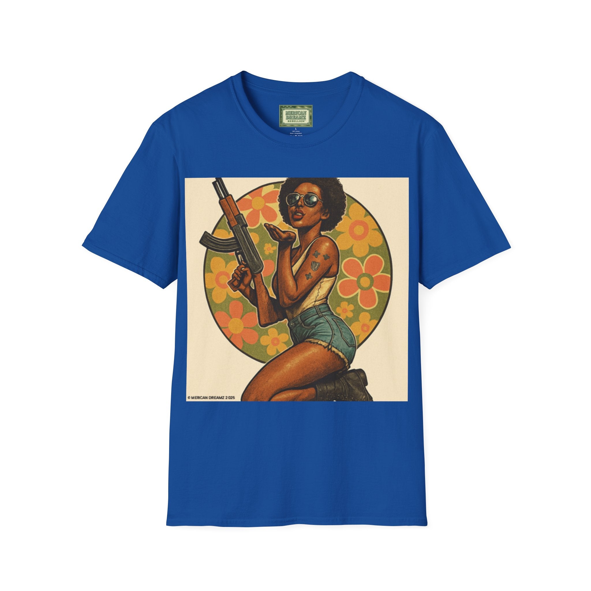 Pin-Up Americana T-Shirt — Retro Floral Gun Cowgirl Vintage Style (US Only)