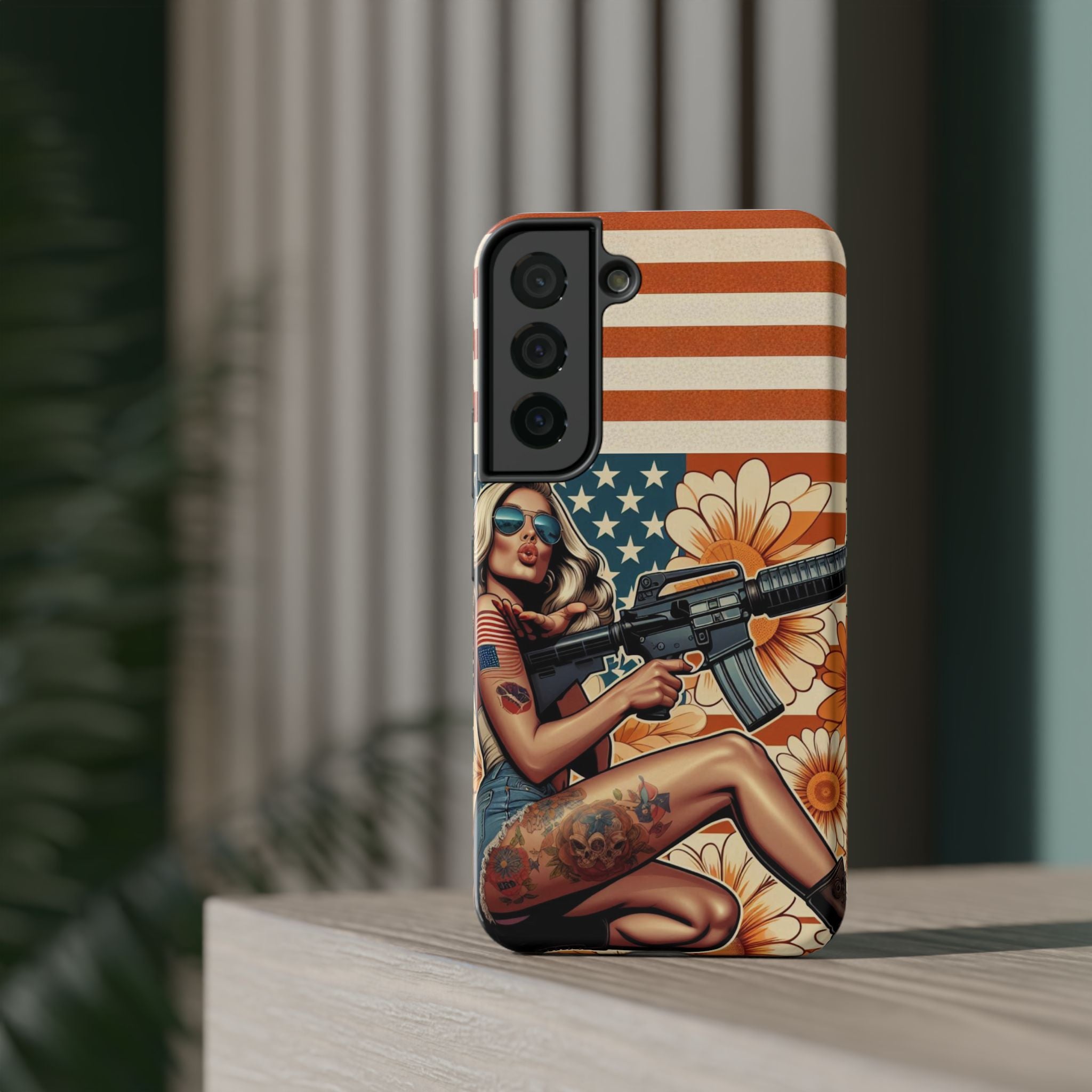 Americana AR-15 Pinup Girl - Impact‑Resistant Phone Case   Samsung Galaxy Series S22 / S22+ / S22 Ultra - S25 / S25+ / S25 Ultra