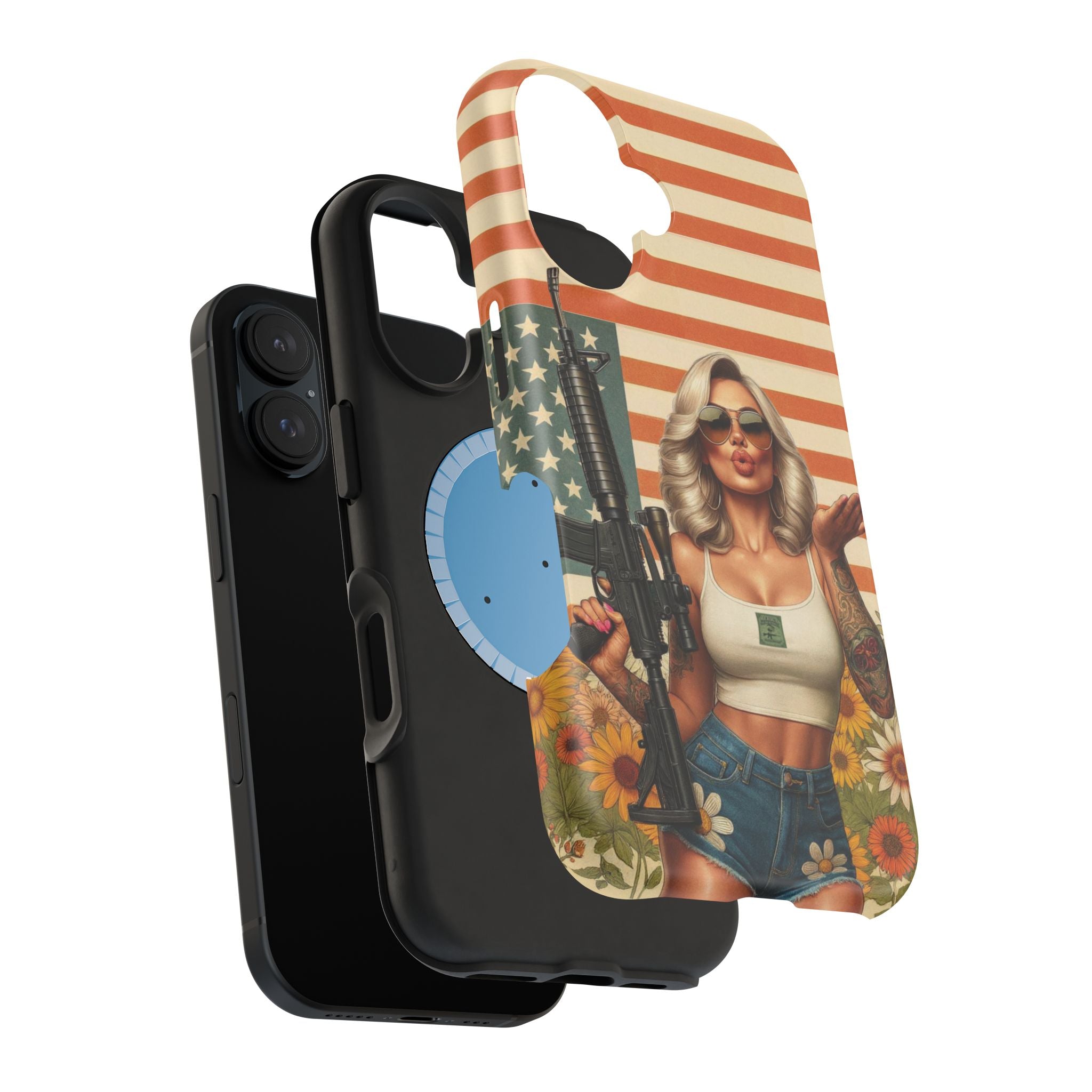 Americana AR-15 Pinup Girl - Magnetic Impact‑Resistant Phone Case  iPhone 13-17 / Samsung S26  MagSafe Compatible