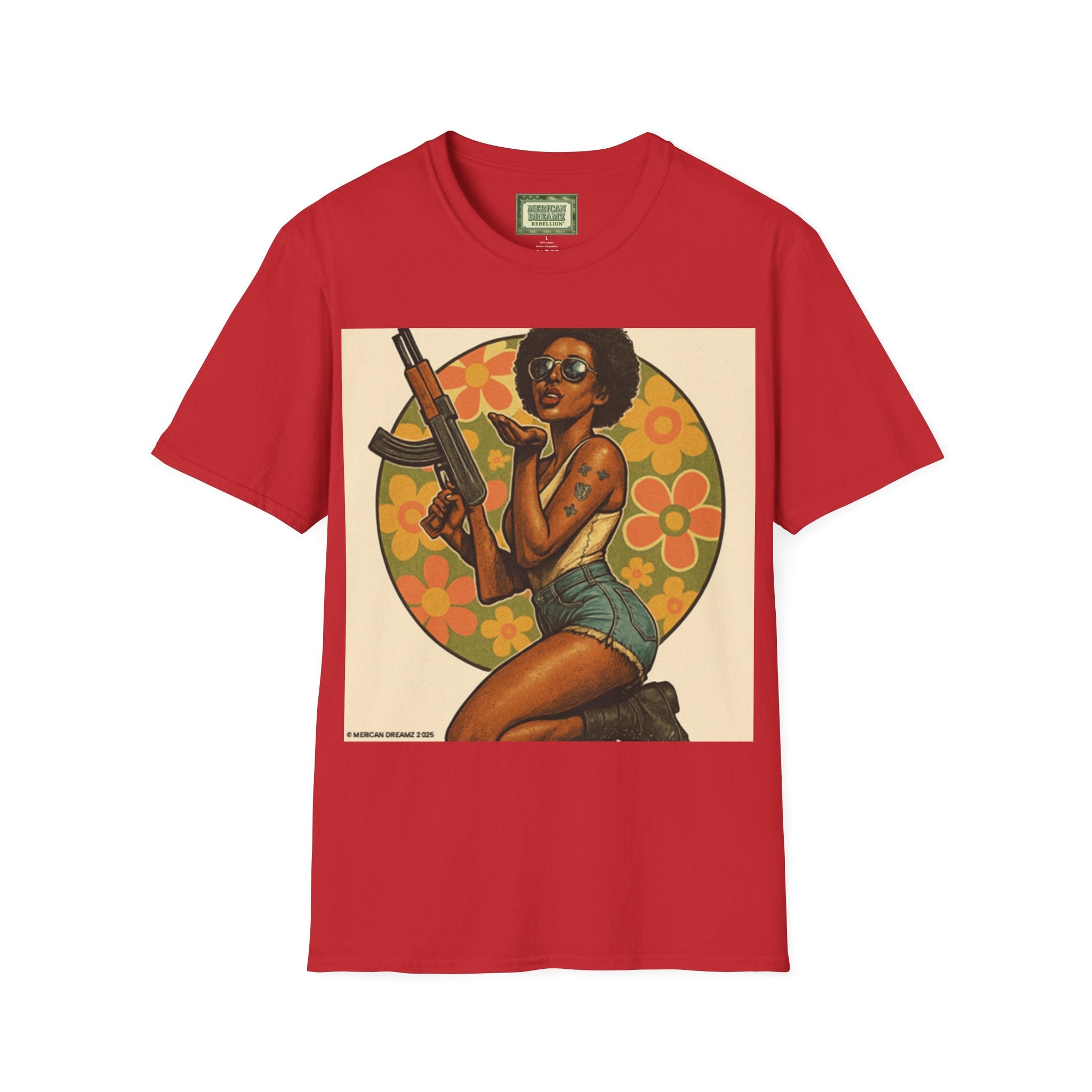 Pin-Up Americana T-Shirt — Retro Floral Gun Cowgirl Vintage Style (US Only)