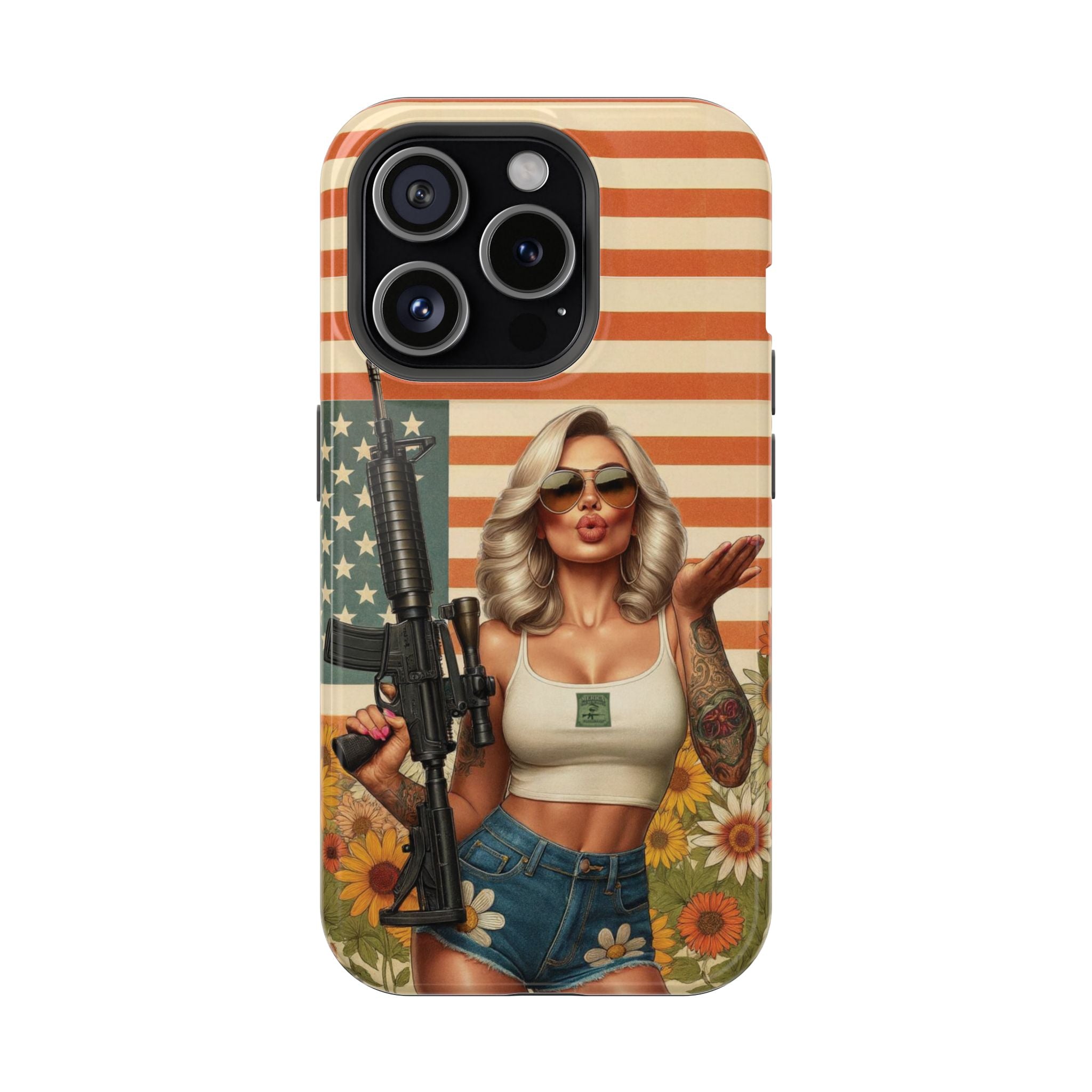 Americana AR-15 Pinup Girl - Magnetic Impact‑Resistant Phone Case  iPhone 13-17 / Samsung S26  MagSafe Compatible