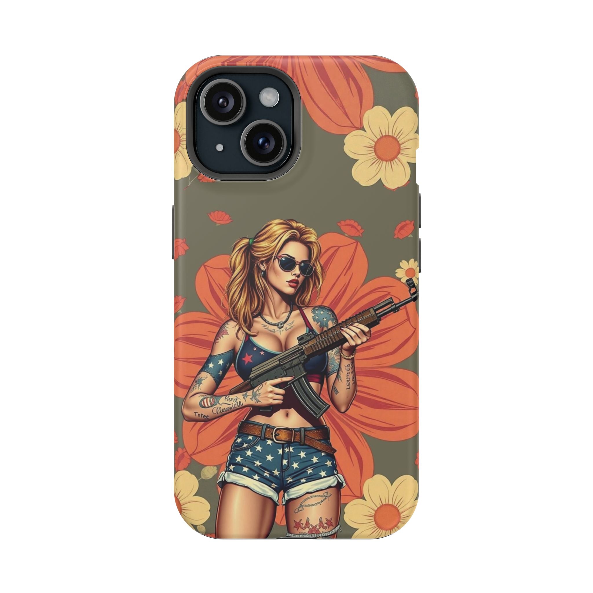 Americana AK-47 Pinup Girl - Magnetic Impact‑Resistant Phone Case  iPhone 13-17 / Samsung S26  MagSafe Compatible