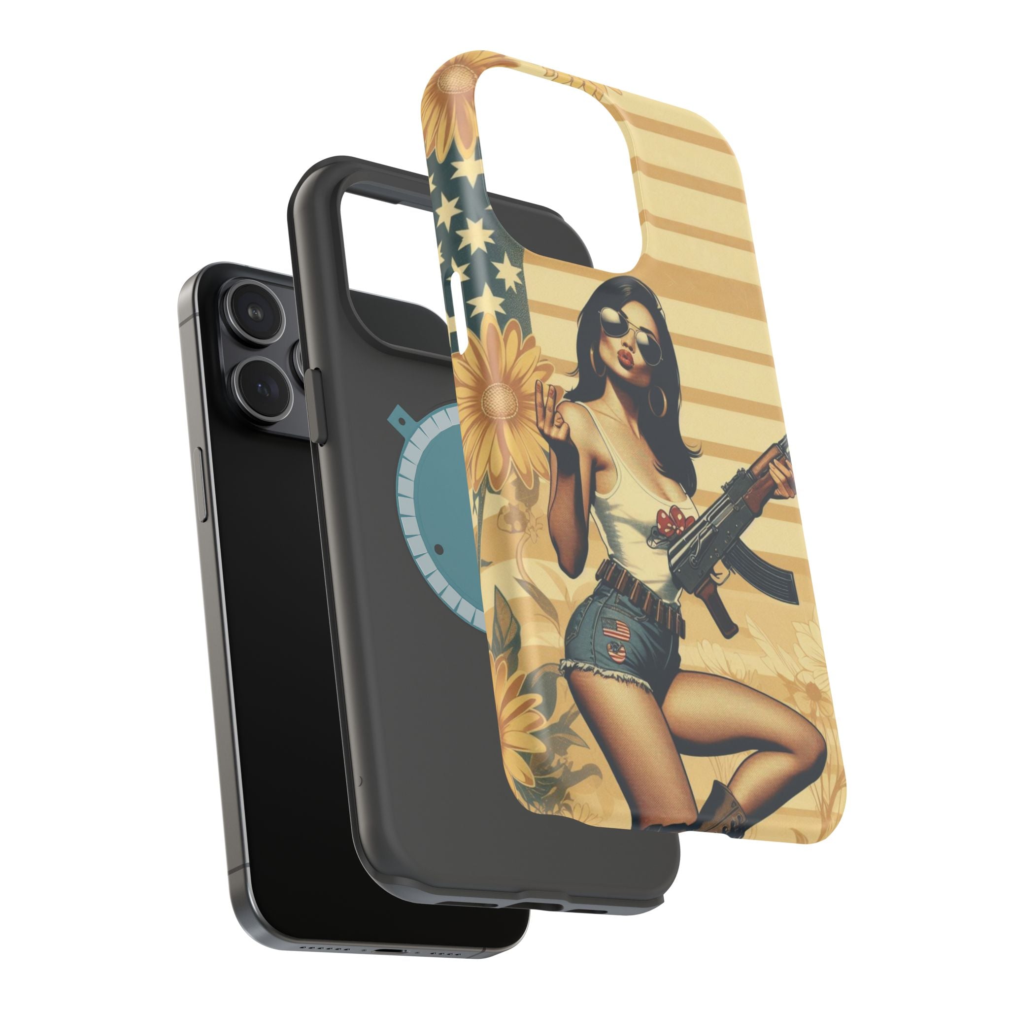 Americana AK-47 Pinup Girl - Magnetic Impact‑Resistant Phone Case  iPhone 13-17 / Samsung S26  MagSafe Compatible