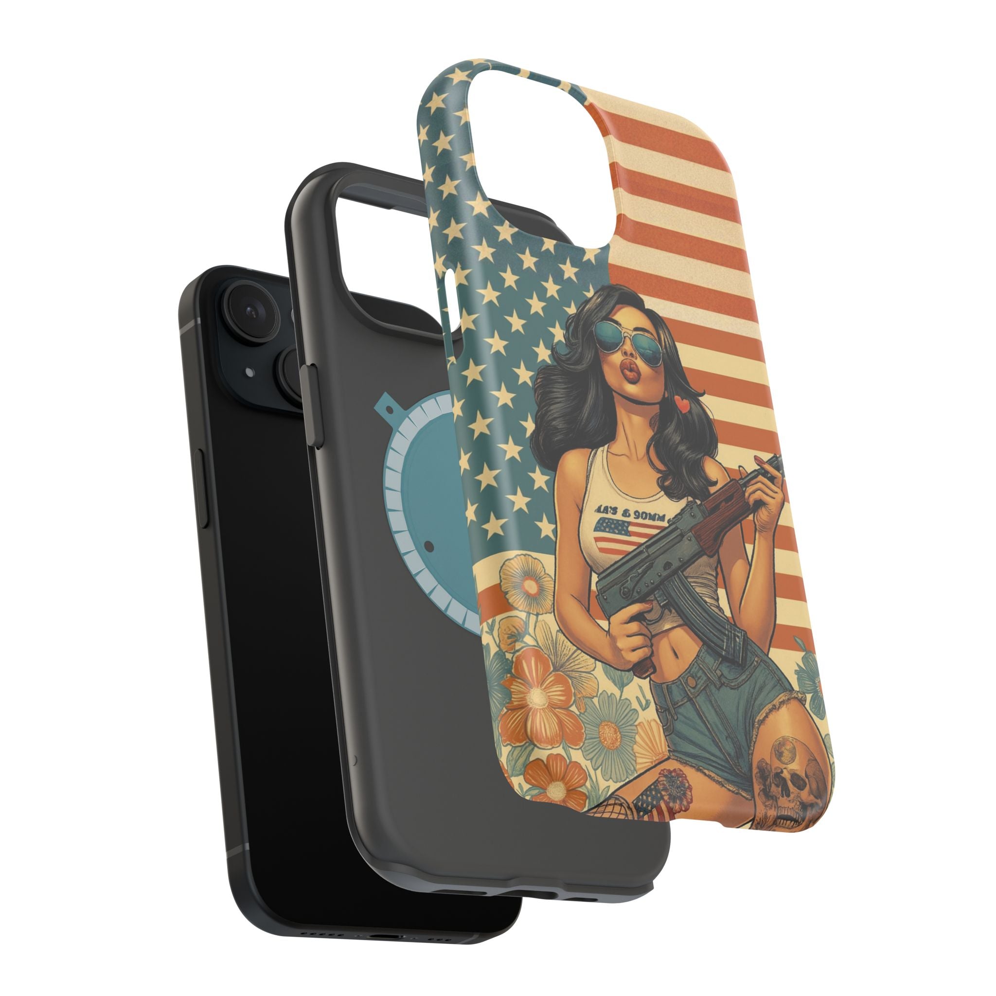 Americana AK-47 Pinup Girl - Magnetic Impact‑Resistant Phone Case  iPhone 13-17 / Samsung S26  MagSafe Compatible