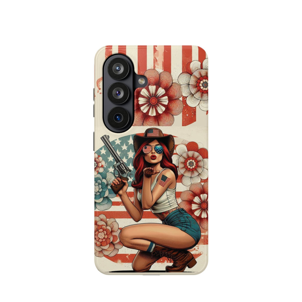 Americana .44 Magnum Pinup Girl - Magnetic Impact‑Resistant Phone Case  iPhone 13-17 / Samsung S26  MagSafe Compatible