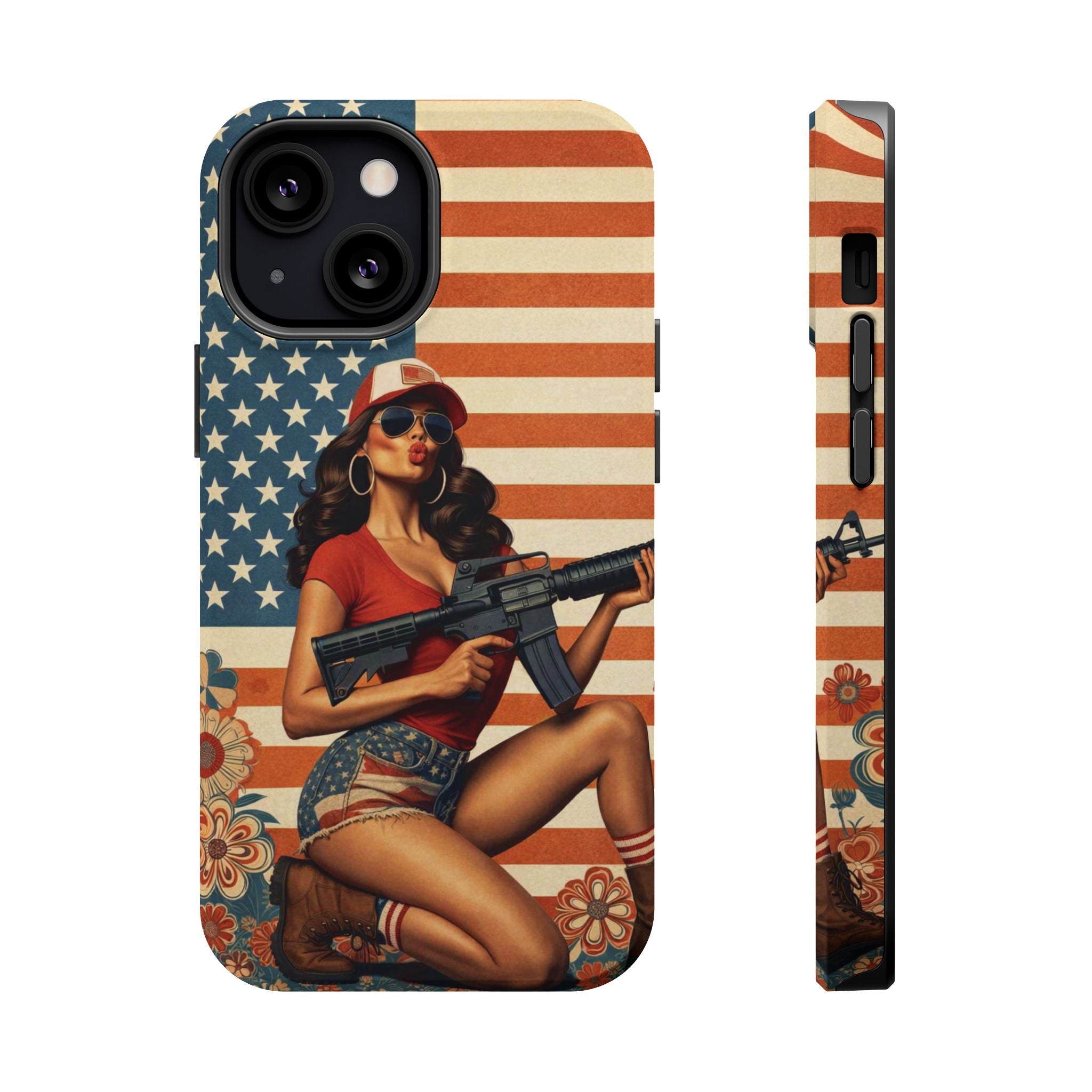 Americana AR-15 Pinup Girl - Magnetic Impact‑Resistant Phone Case  iPhone 13-17 / Samsung S26  MagSafe Compatible