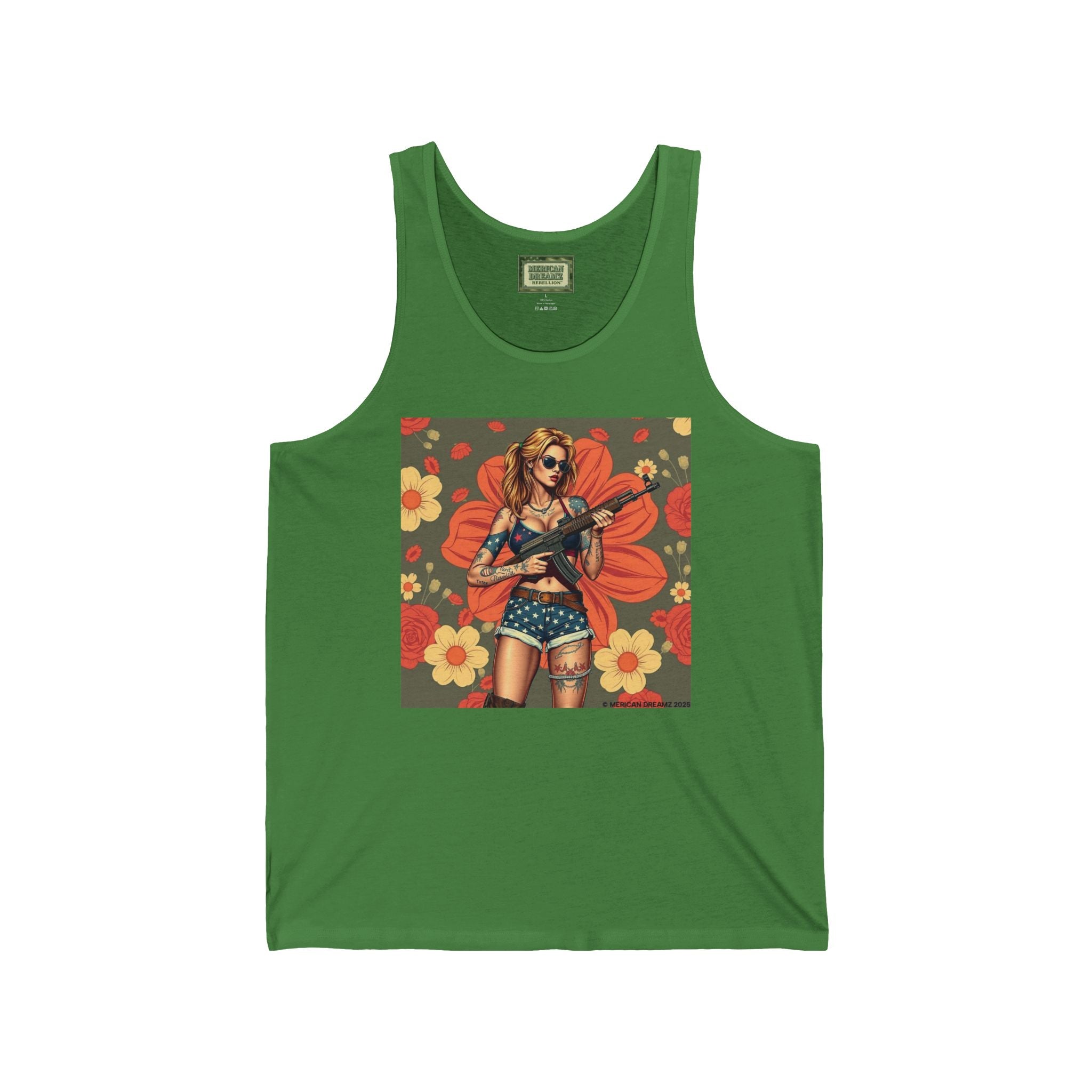 Pin-Up Tank Top — Vintage Americana Gun Flower Girl Graphic