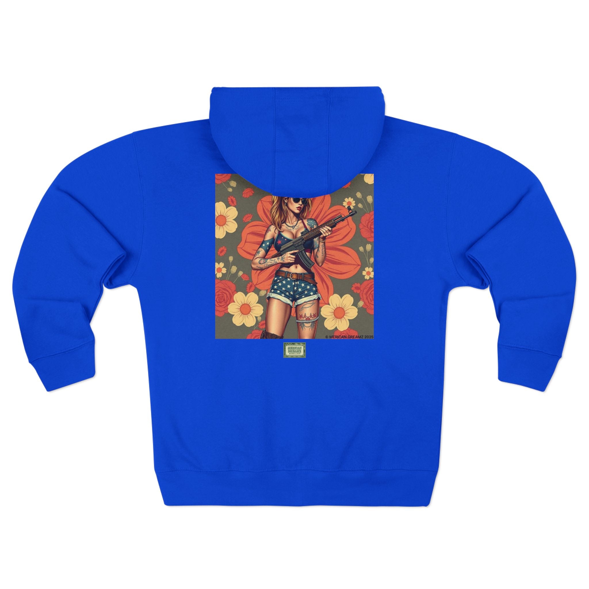 Americana Pinup girl with AK-47 Zip Hoodie — Retro Vintage Patriotic Graphic