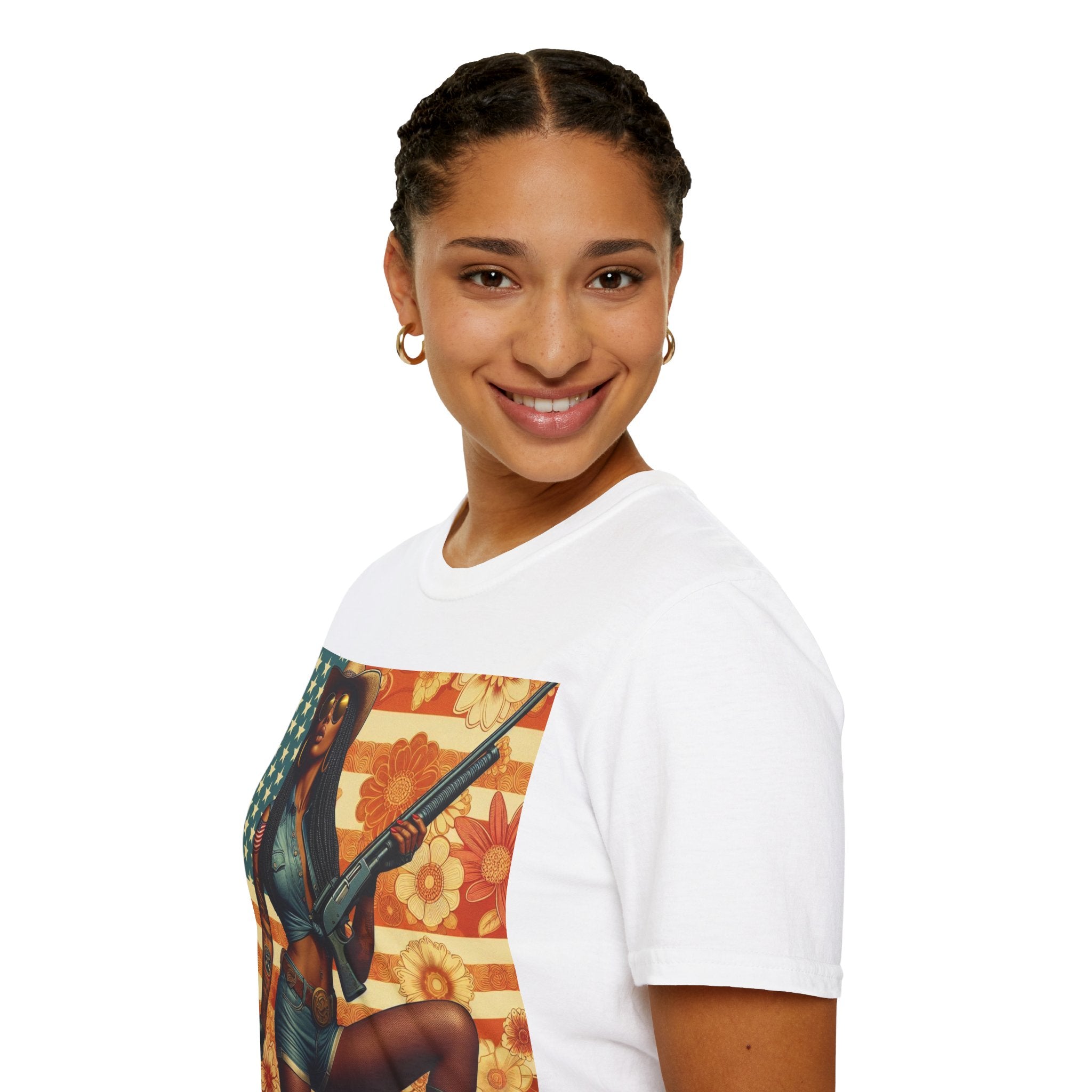 Pin-Up Americana T-Shirt — Retro Floral Gun Cowgirl Vintage Style (US Only)