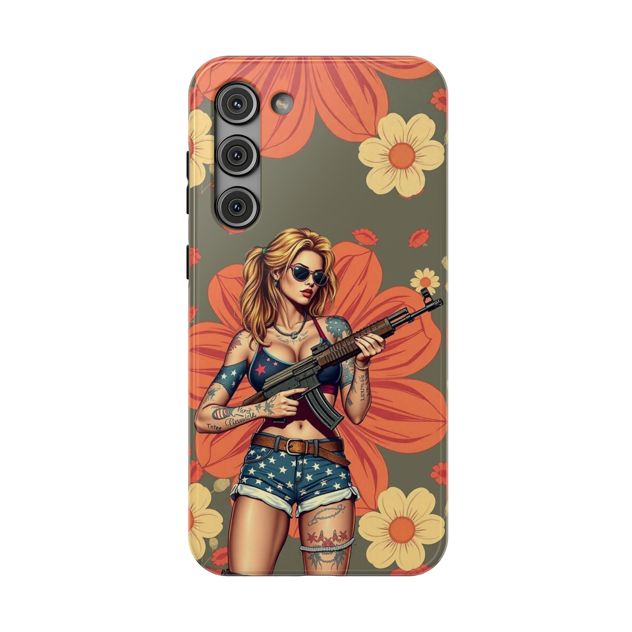 Americana AK-47 Pinup Girl - Impact‑Resistant Phone Case   Samsung Galaxy Series S22 / S22+ / S22 Ultra - S25 / S25+ / S25 Ultra