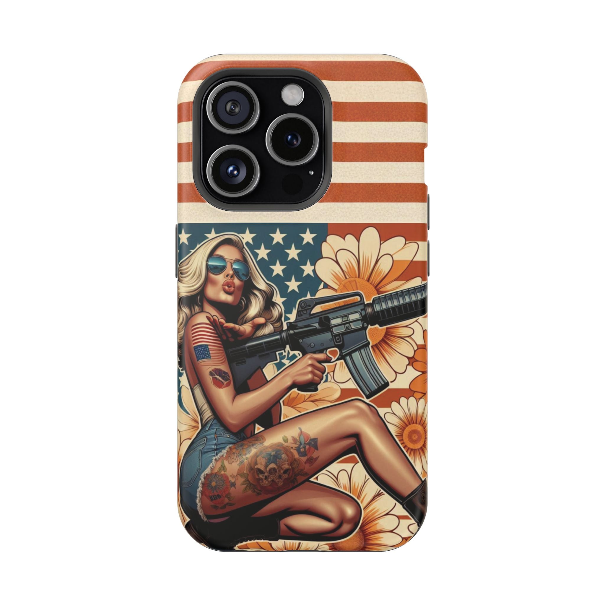 Americana AR-15 Pinup Girl - Magnetic Impact‑Resistant Phone Case  iPhone 13-17 / Samsung S26  MagSafe Compatible