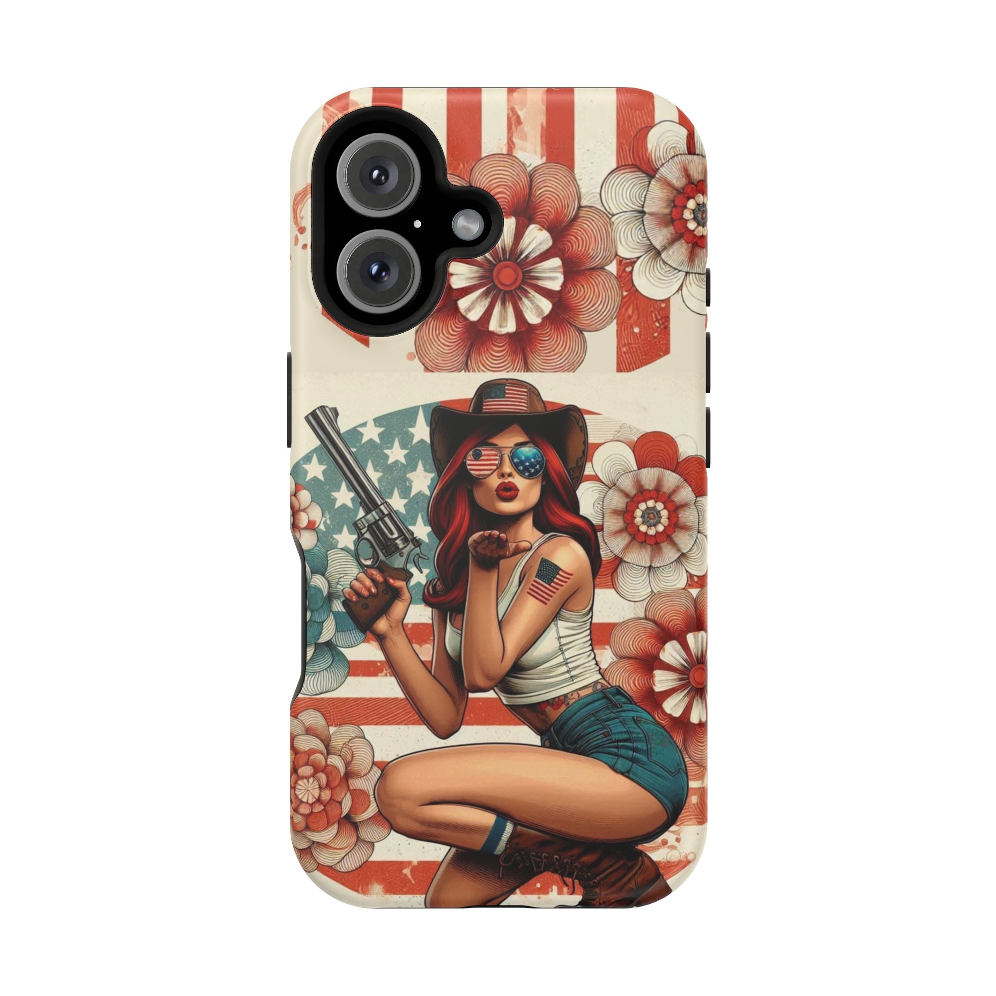 Americana .44 Magnum Pinup Girl - Magnetic Impact‑Resistant Phone Case  iPhone 13-17 / Samsung S26  MagSafe Compatible