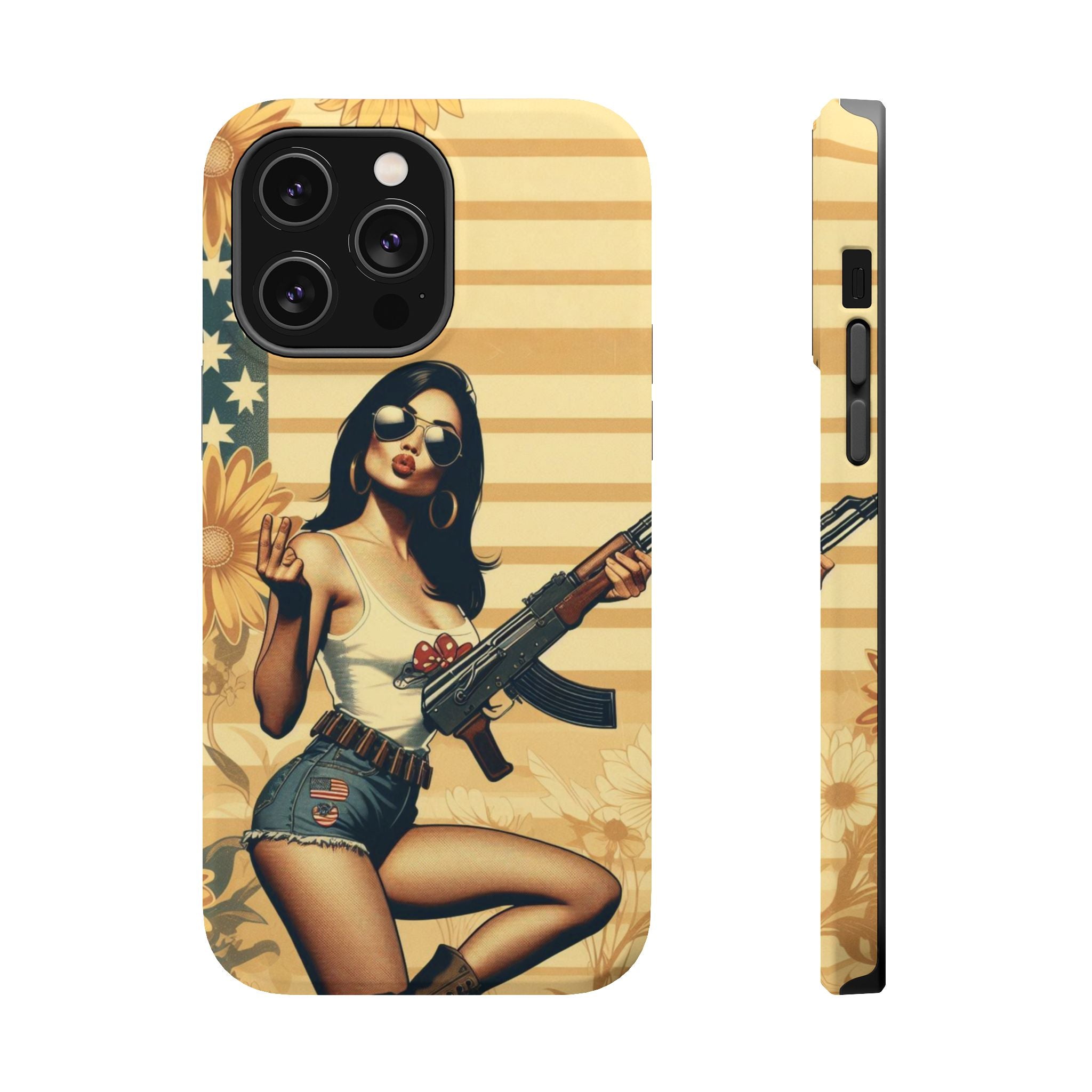 Americana AK-47 Pinup Girl - Magnetic Impact‑Resistant Phone Case  iPhone 13-17 / Samsung S26  MagSafe Compatible