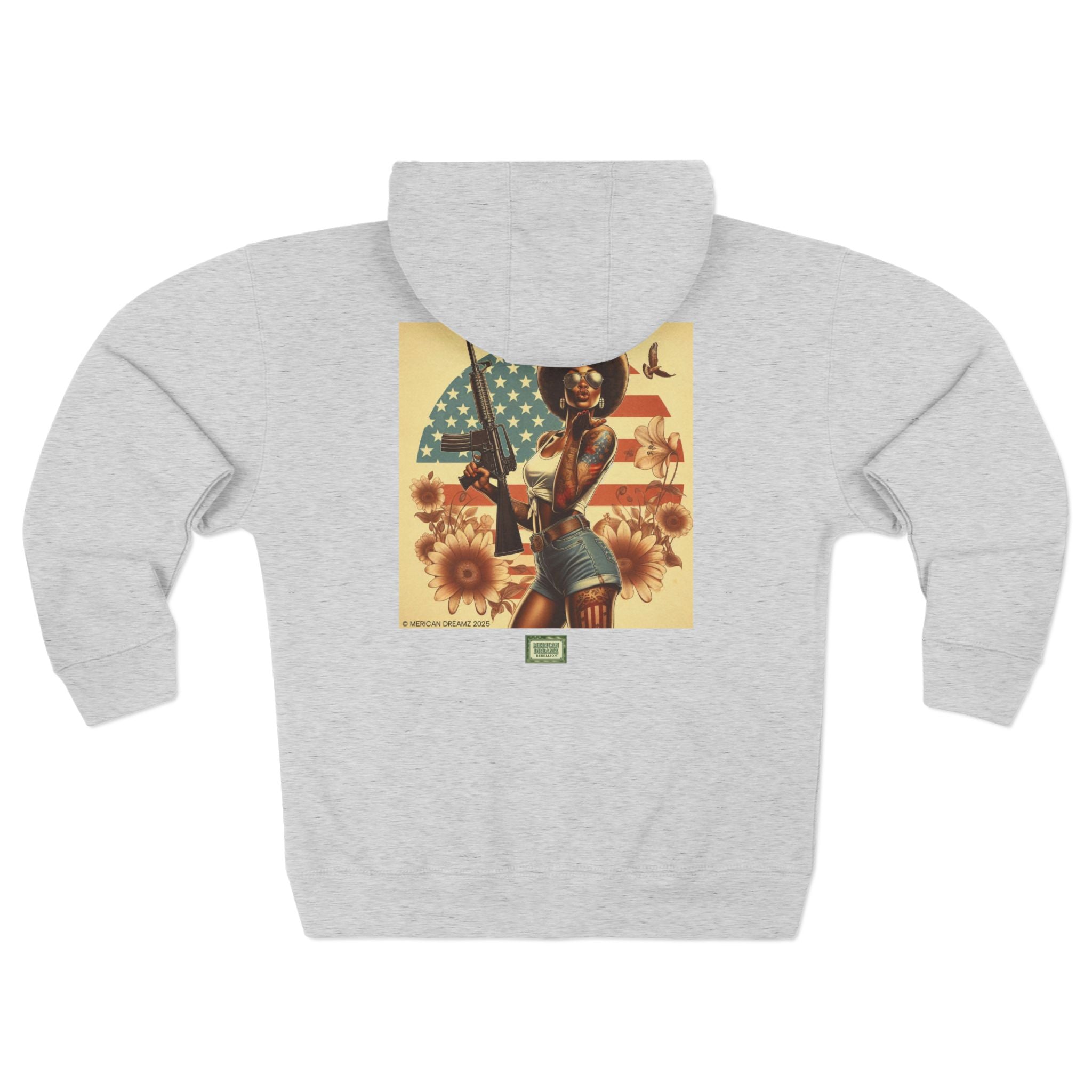 Americana Pinup girl with AR-15 Zip Hoodie — Retro Vintage Patriotic Graphic