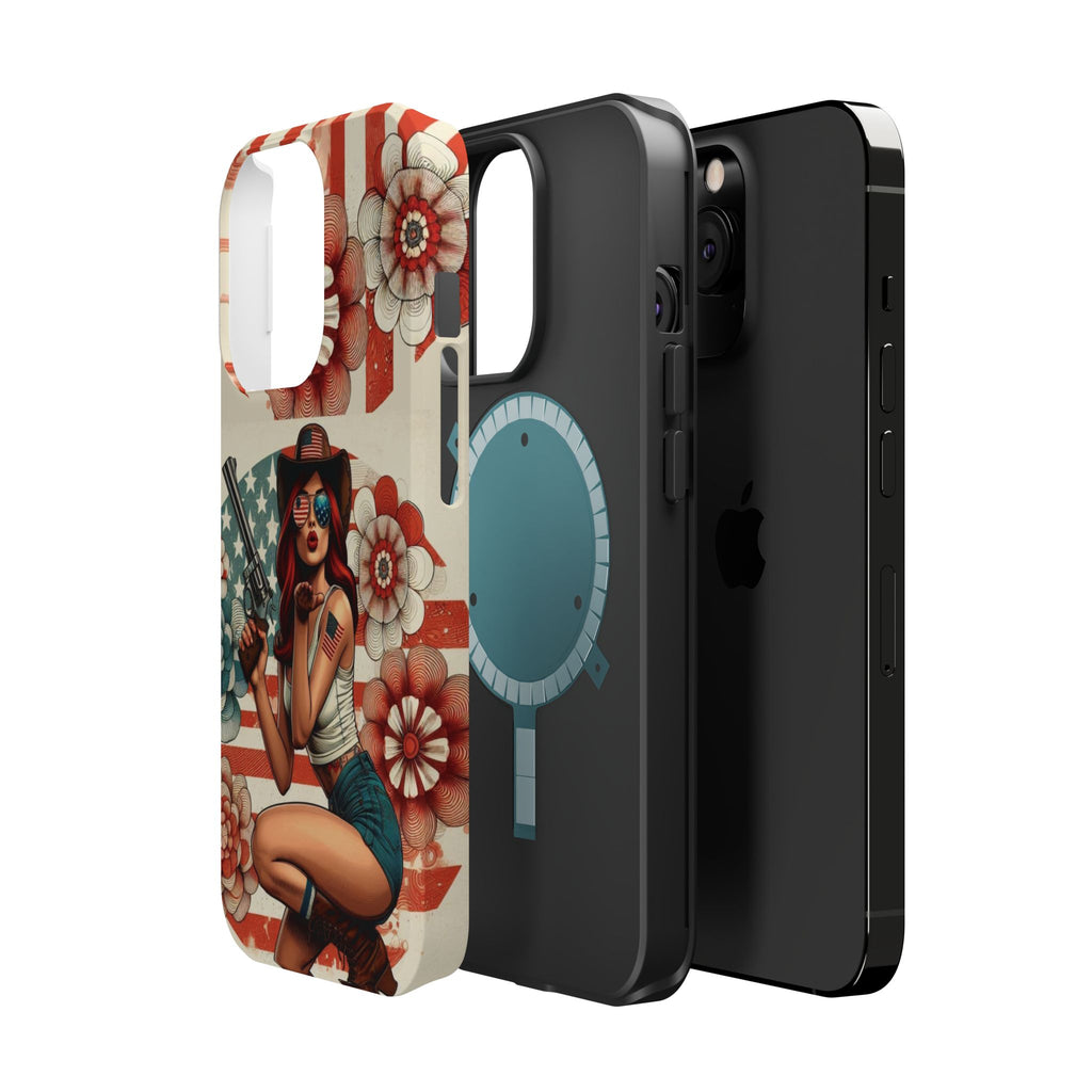 Americana .44 Magnum Pinup Girl - Magnetic Impact‑Resistant Phone Case  iPhone 13-17 / Samsung S26  MagSafe Compatible