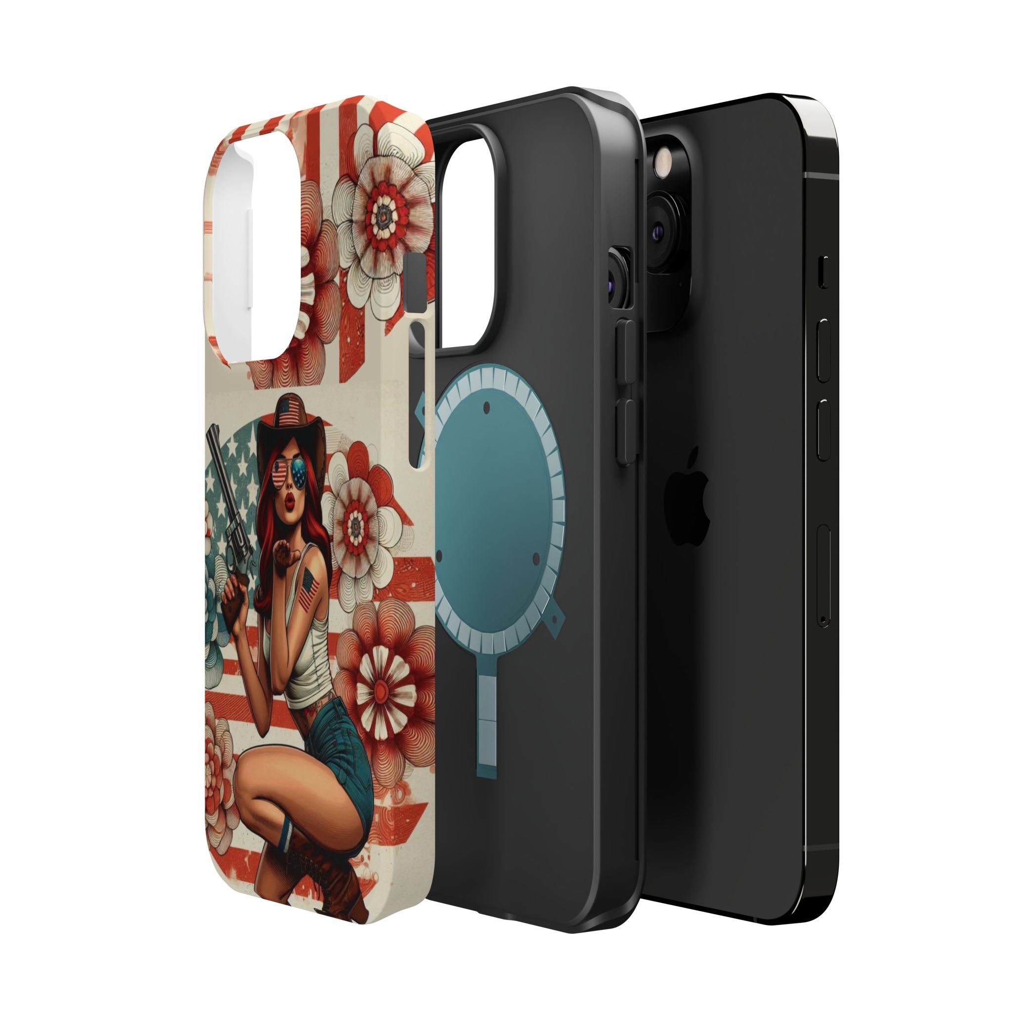 Americana .44 Magnum Pinup Girl - Magnetic Impact‑Resistant Phone Case  iPhone 13-17 / Samsung S26  MagSafe Compatible