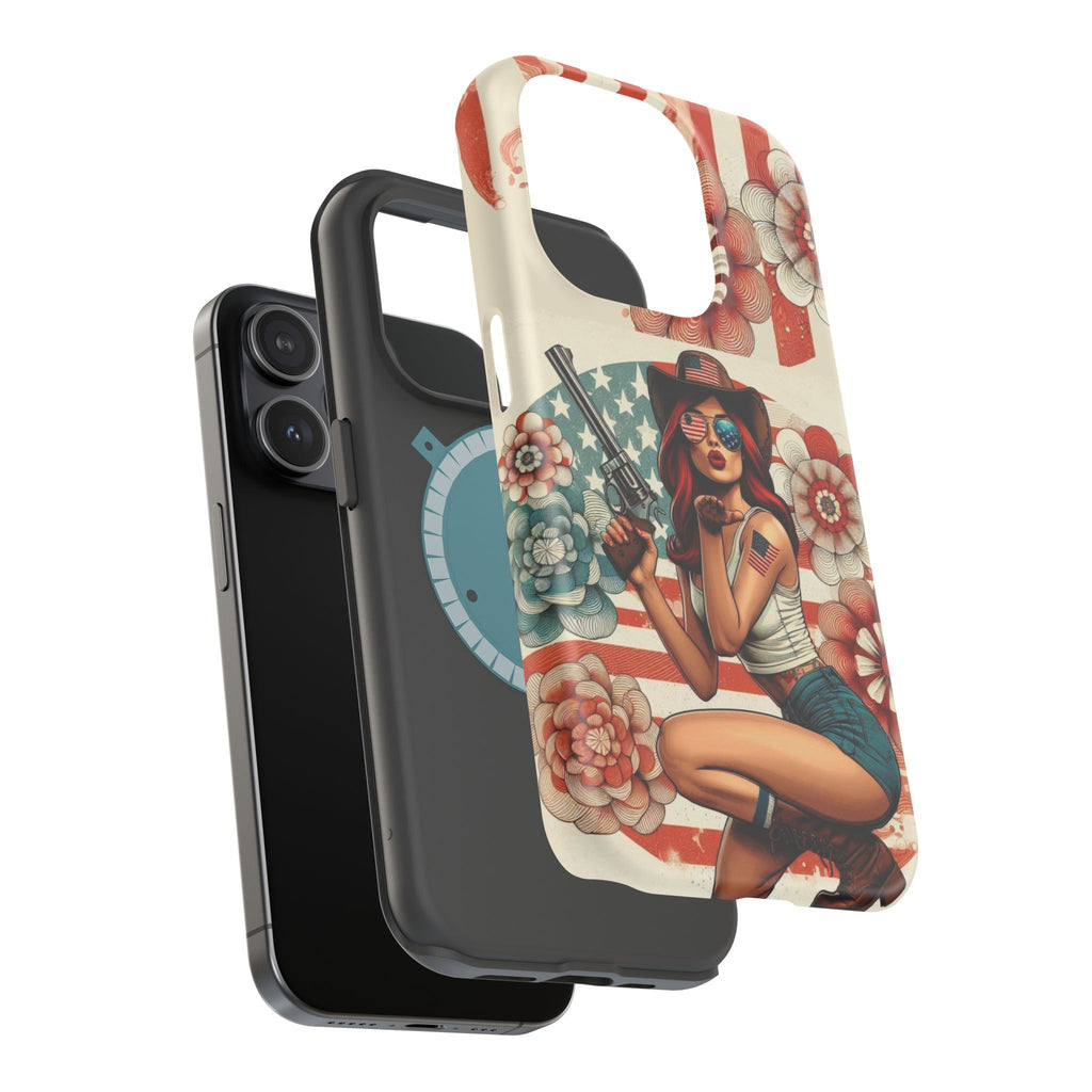Americana .44 Magnum Pinup Girl - Magnetic Impact‑Resistant Phone Case  iPhone 13-17 / Samsung S26  MagSafe Compatible