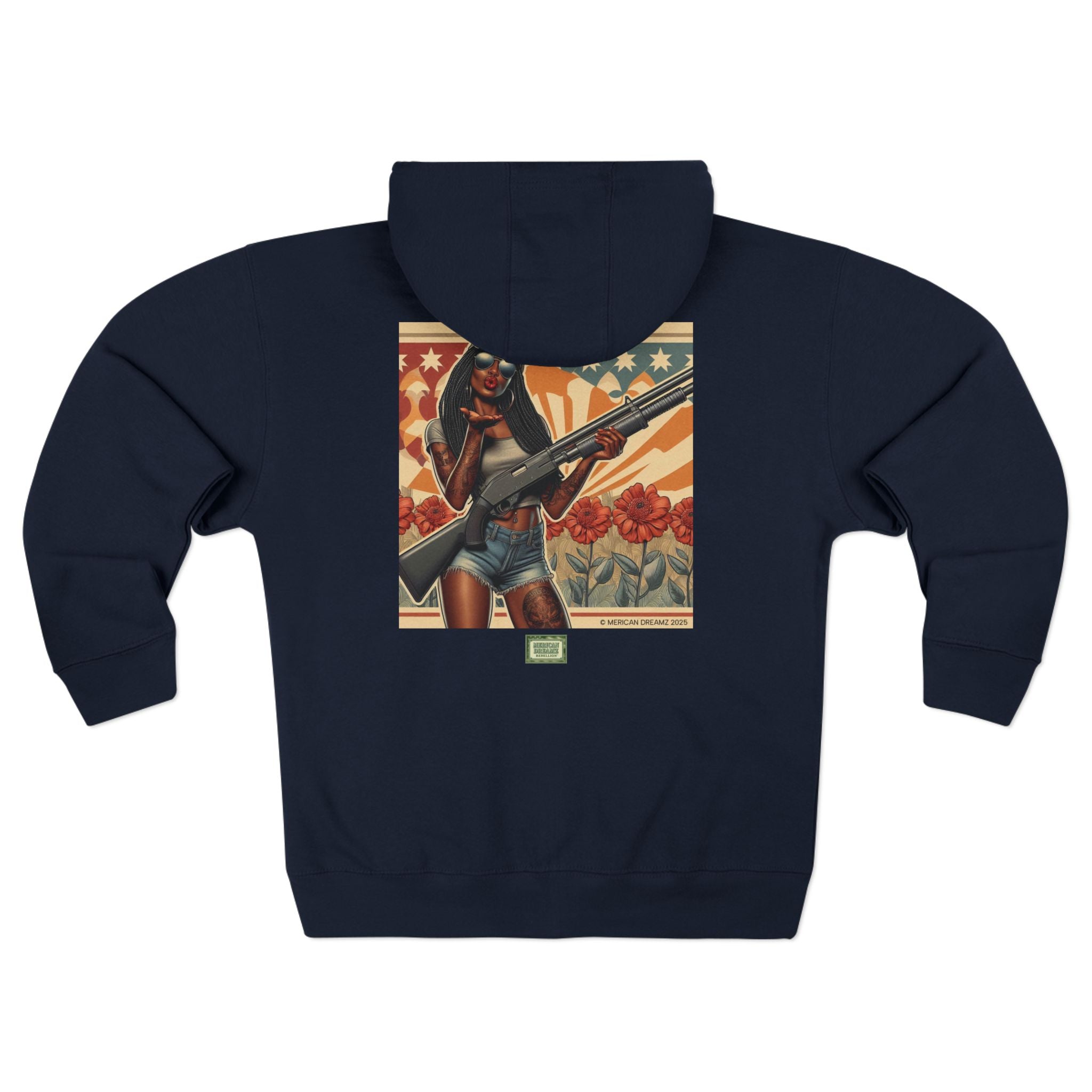 Americana Pinup girl with Shotgun Zip Hoodie — Retro Vintage Patriotic Graphic
