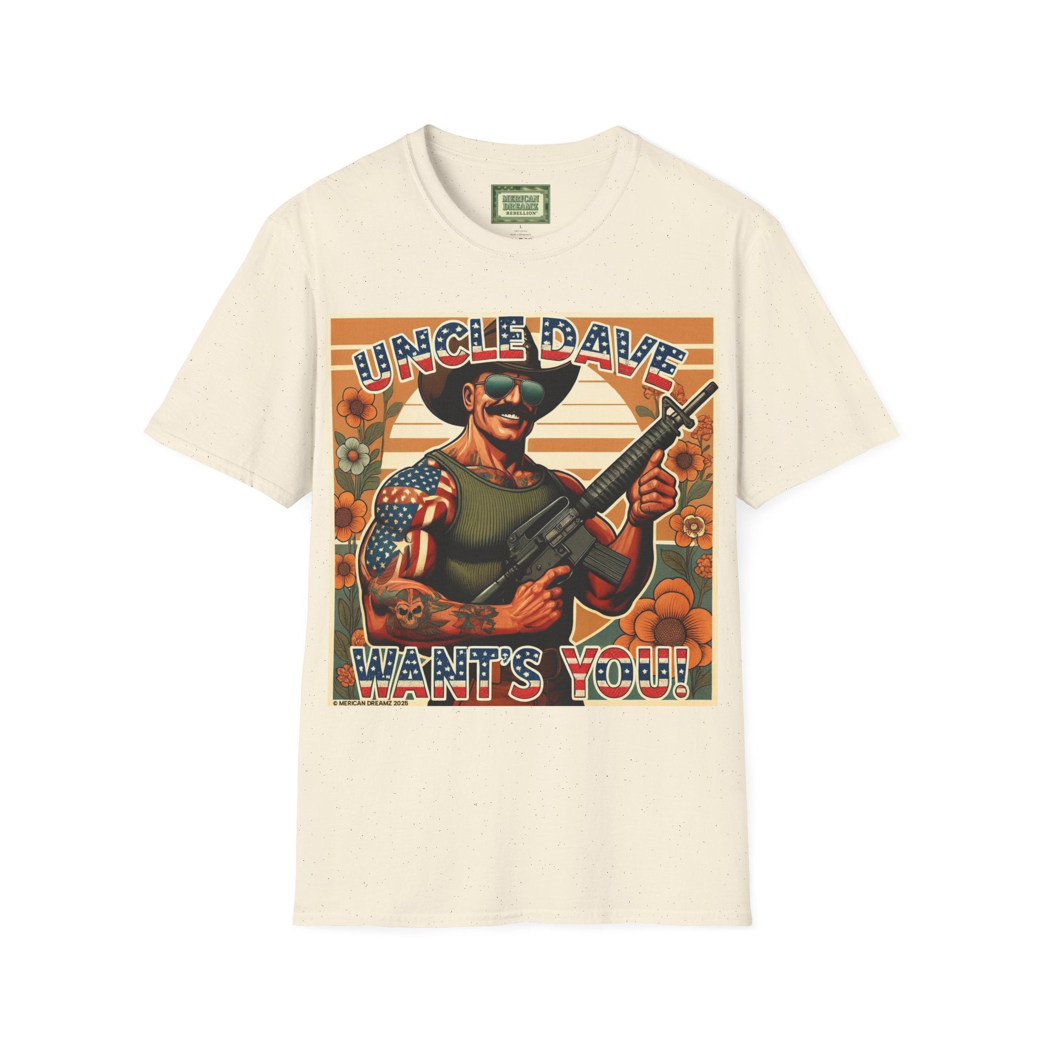 Uncle Dave Wants You, Owner-Artist T Shirt | Patriotic Rifle Retro Illustration from, the Merica the Beautiful Collection (US Only)