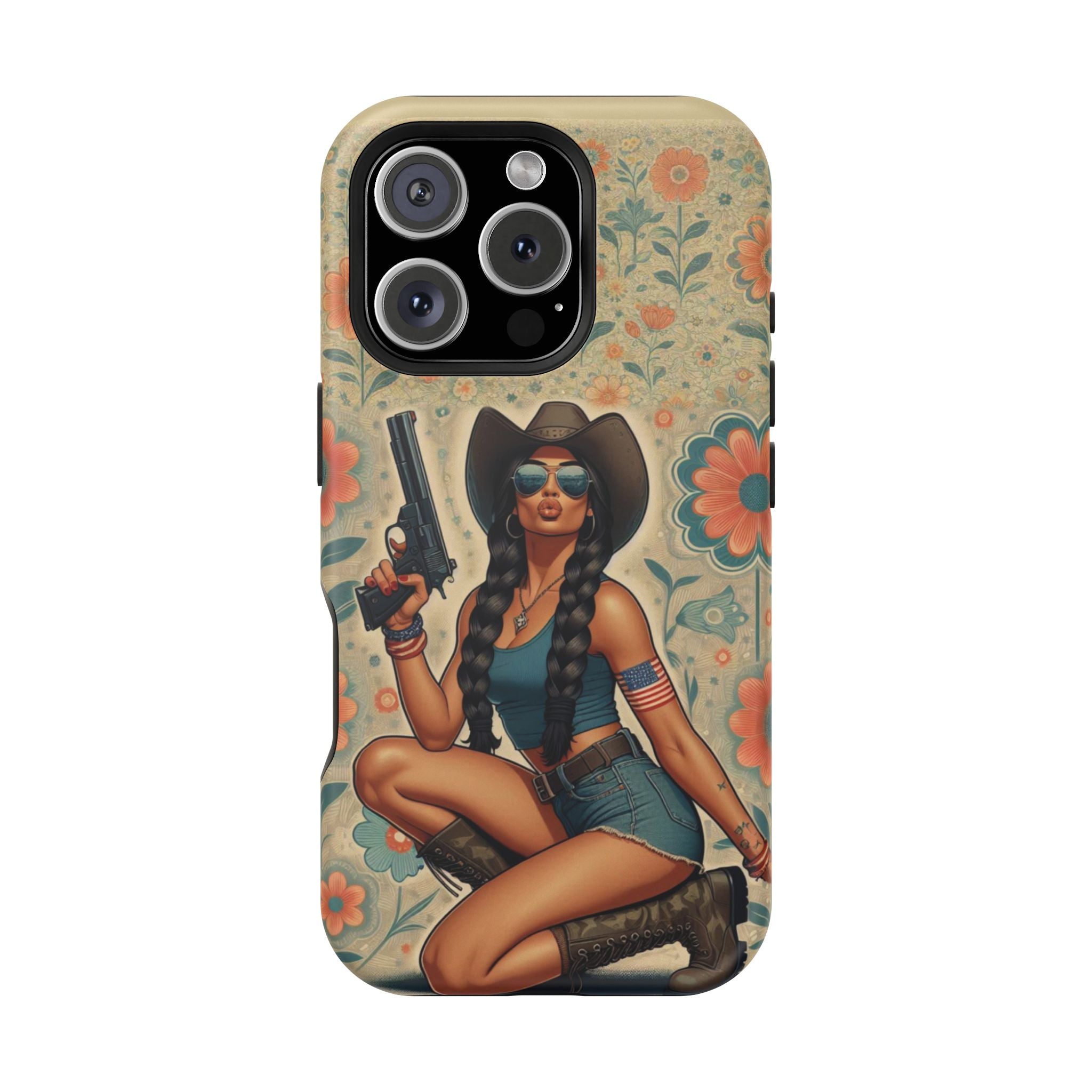 Americana 9mm Pinup Girl - Magnetic Impact‑Resistant Phone Case  iPhone 13-17 / Samsung S26  MagSafe Compatible