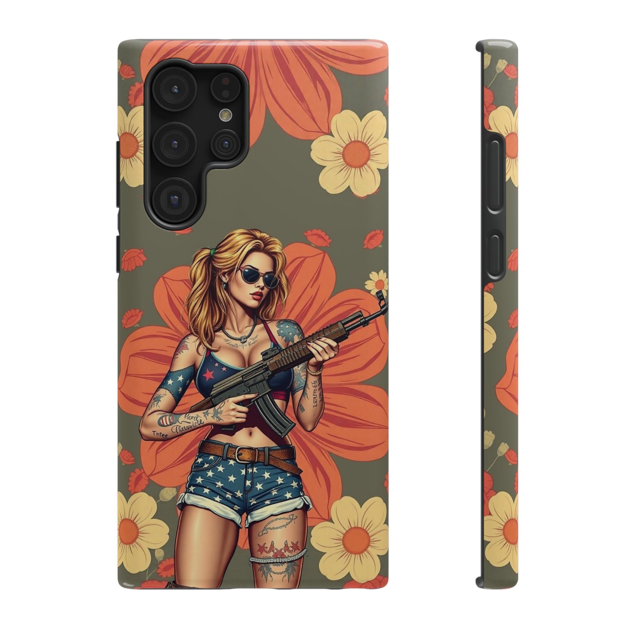 Americana AK-47 Pinup Girl - Impact‑Resistant Phone Case   Samsung Galaxy Series S22 / S22+ / S22 Ultra - S25 / S25+ / S25 Ultra