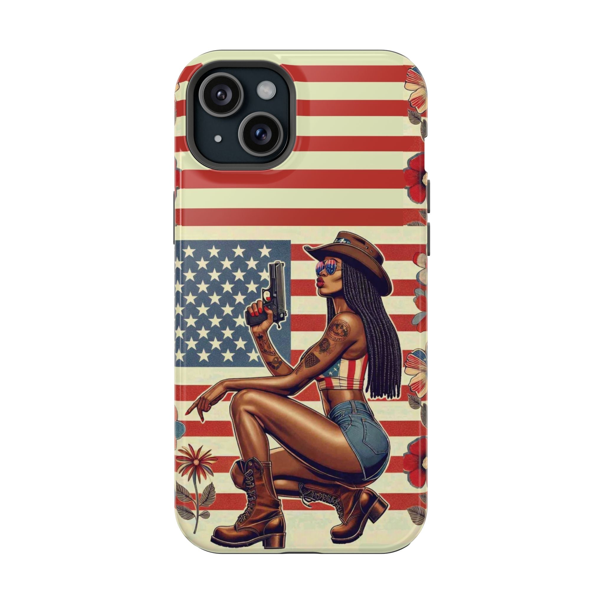 Americana 9mm Pinup Girl - Magnetic Impact‑Resistant Phone Case  iPhone 13-17 / Samsung S26  MagSafe Compatible