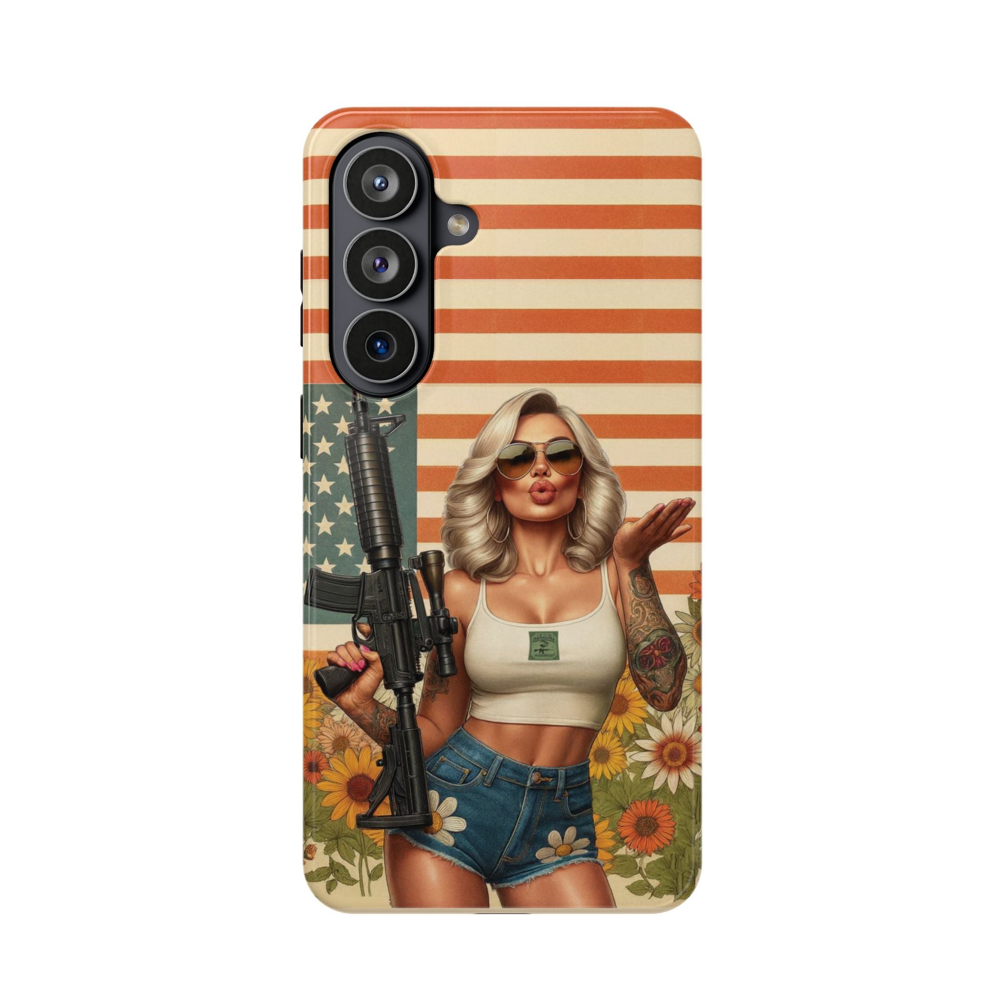 Americana AR-15 Pinup Girl - Magnetic Impact‑Resistant Phone Case  iPhone 13-17 / Samsung S26  MagSafe Compatible