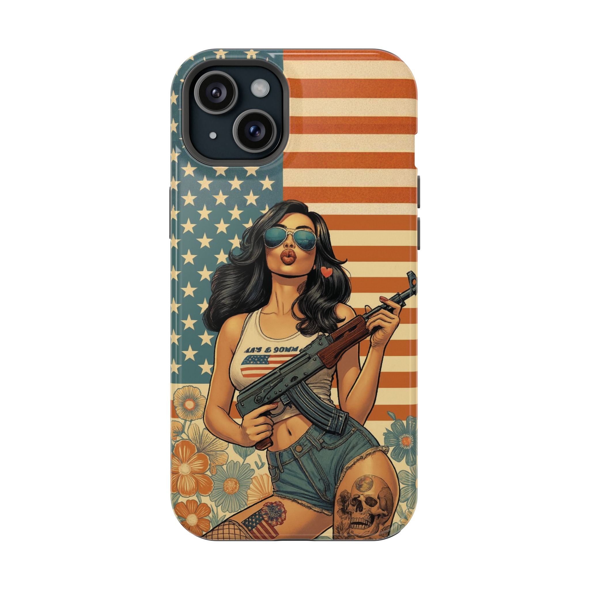 Americana AK-47 Pinup Girl - Magnetic Impact‑Resistant Phone Case  iPhone 13-17 / Samsung S26  MagSafe Compatible