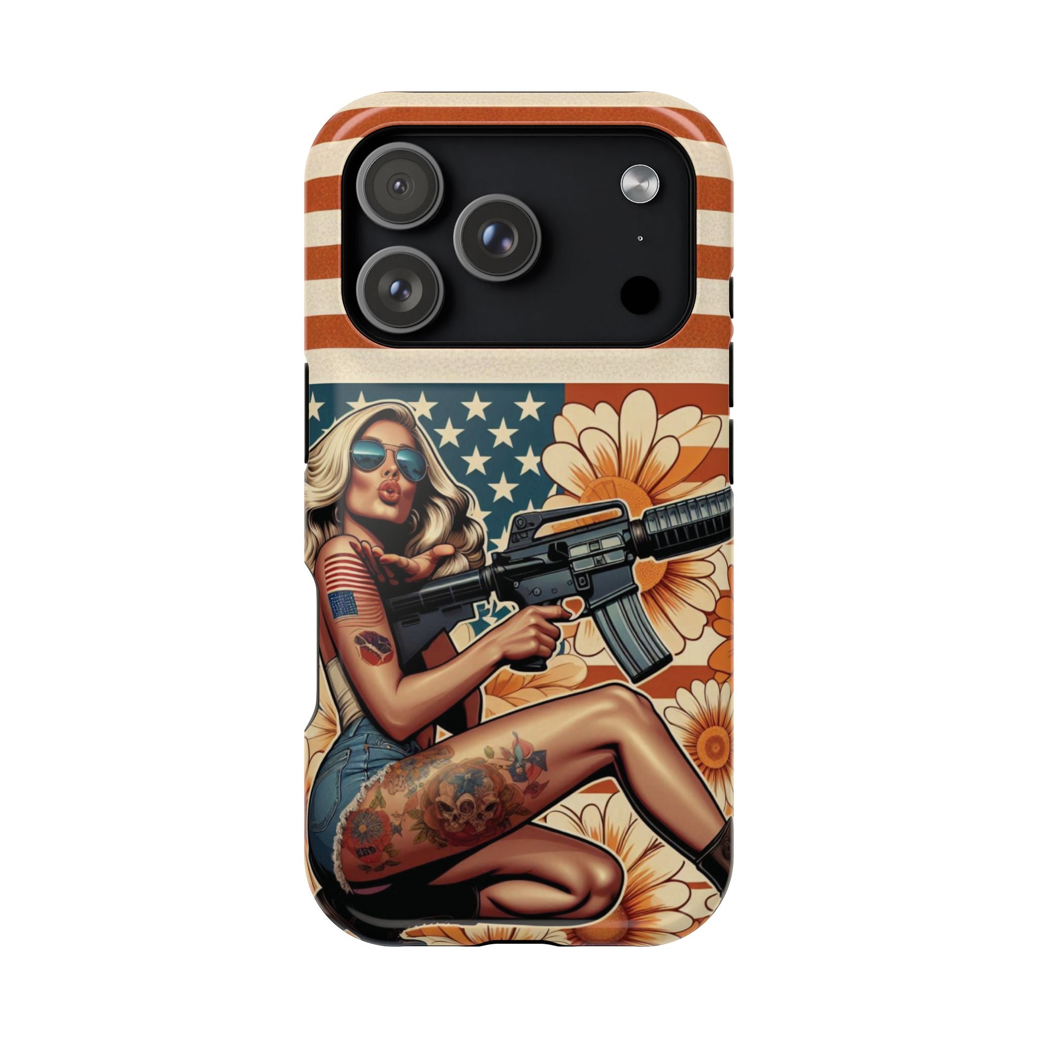 Americana AR-15 Pinup Girl - Magnetic Impact‑Resistant Phone Case  iPhone 13-17 / Samsung S26  MagSafe Compatible