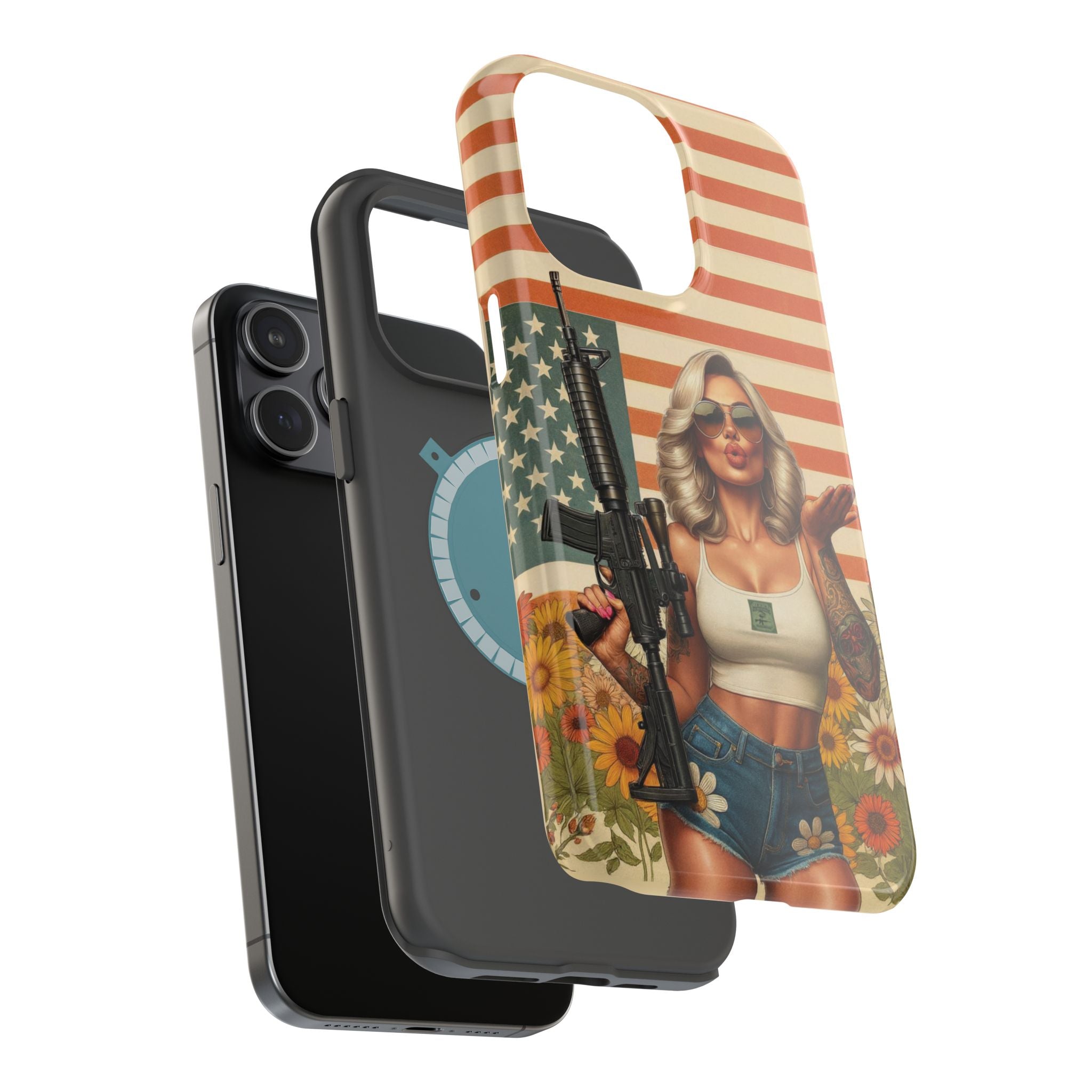 Americana AR-15 Pinup Girl - Magnetic Impact‑Resistant Phone Case  iPhone 13-17 / Samsung S26  MagSafe Compatible