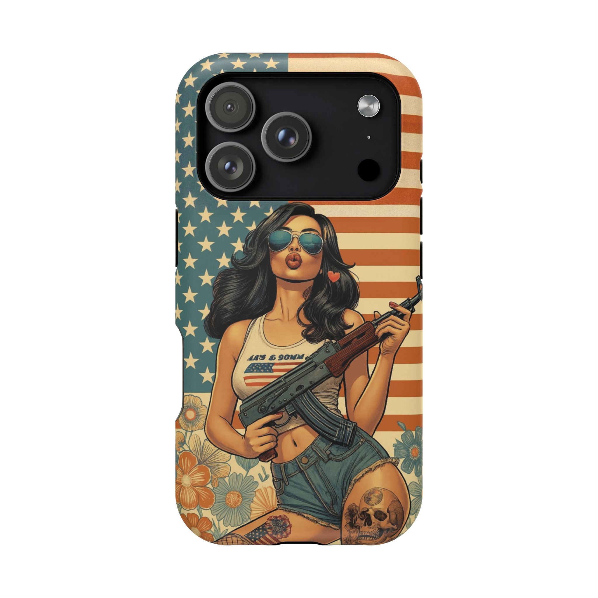 Americana AK-47 Pinup Girl - Magnetic Impact‑Resistant Phone Case  iPhone 13-17 / Samsung S26  MagSafe Compatible