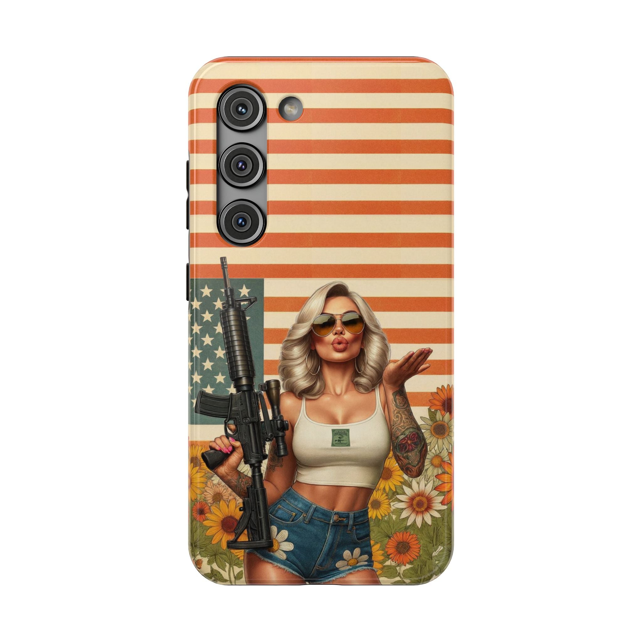Americana AR-15 Pinup Girl - Impact‑Resistant Phone Case   Samsung Galaxy Series S22 / S22+ / S22 Ultra - S25 / S25+ / S25 Ultra