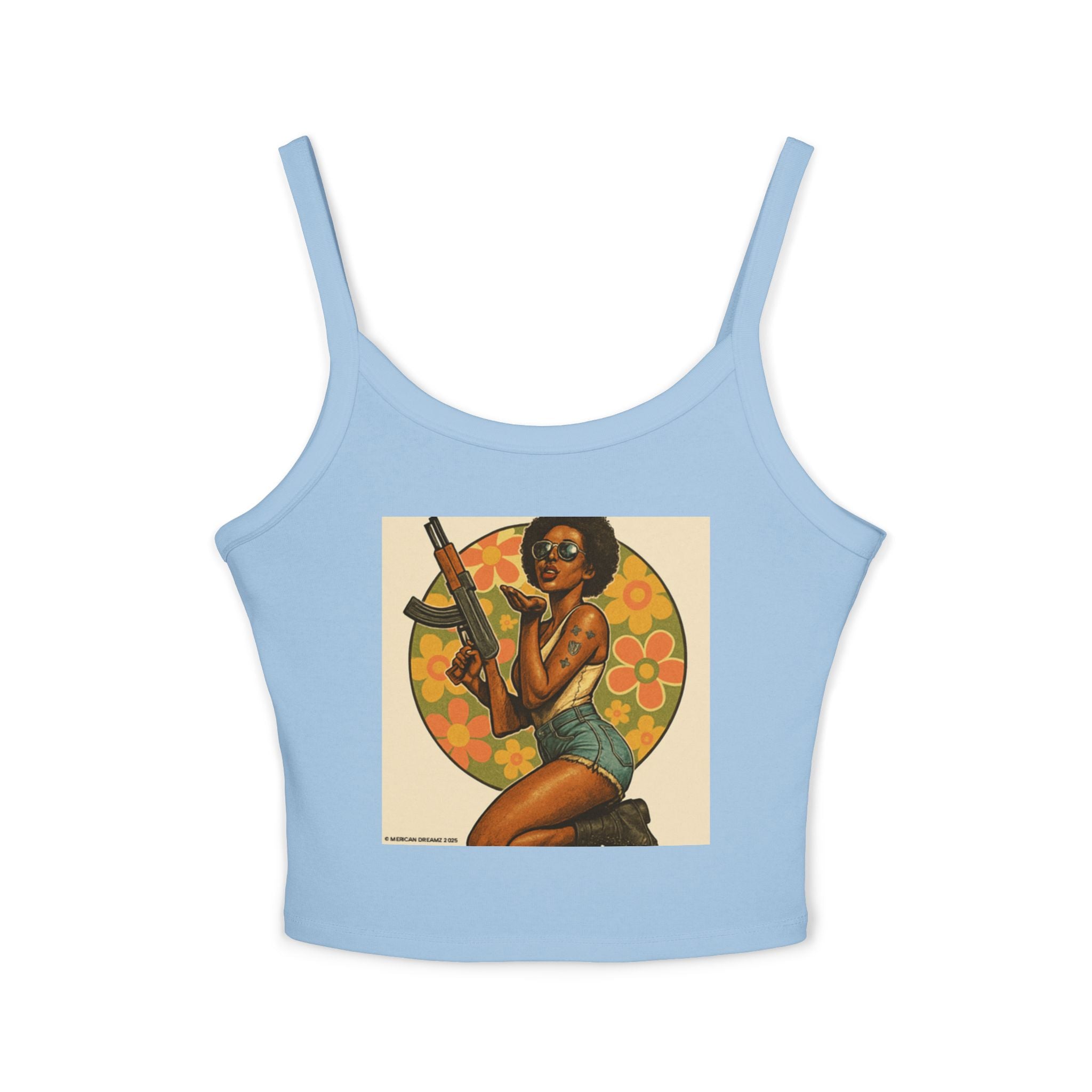 Retro Pinup Girl Tank Top — Vintage Floral Spaghetti Strap
