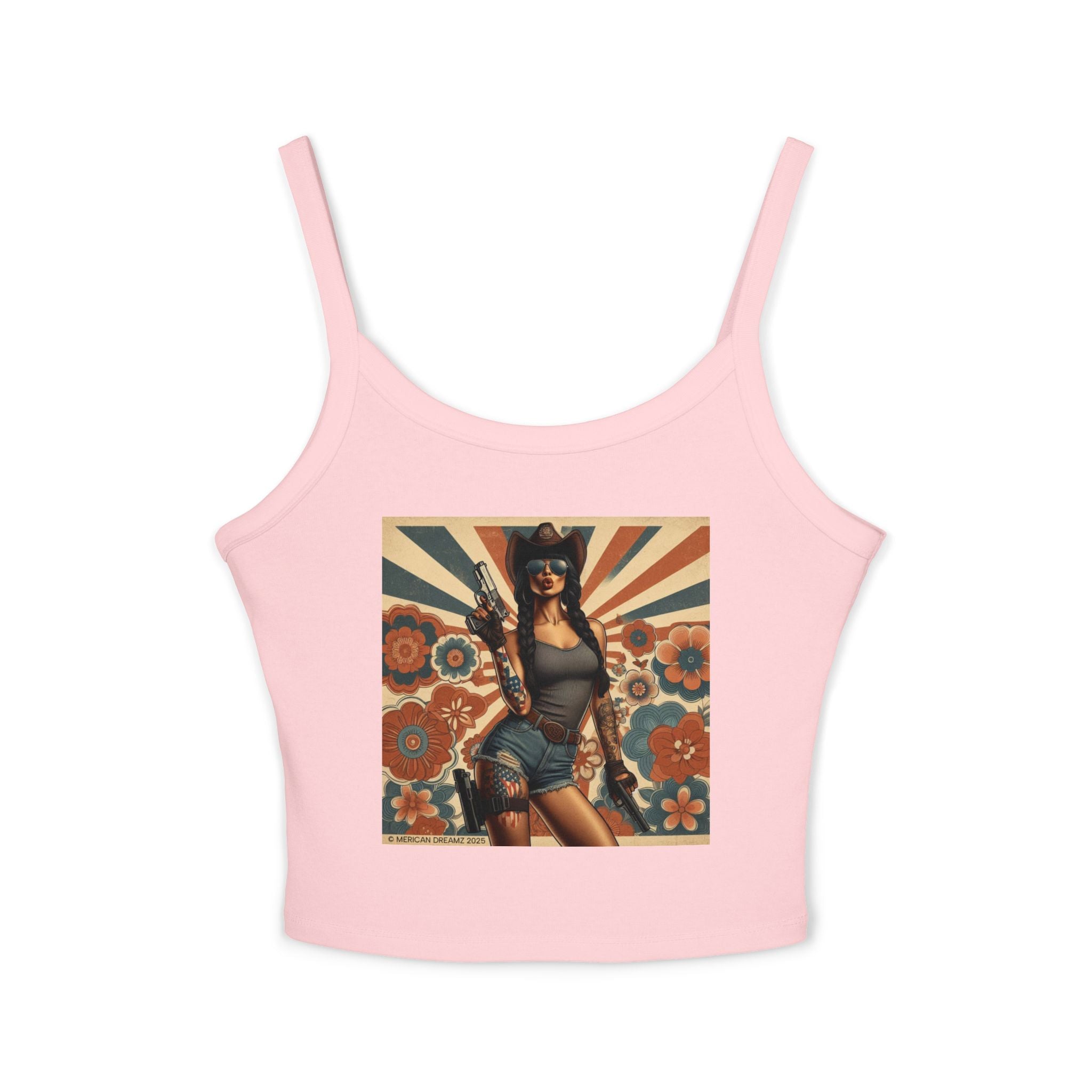 Retro Pinup Girl Tank Top — Vintage Floral Spaghetti Strap