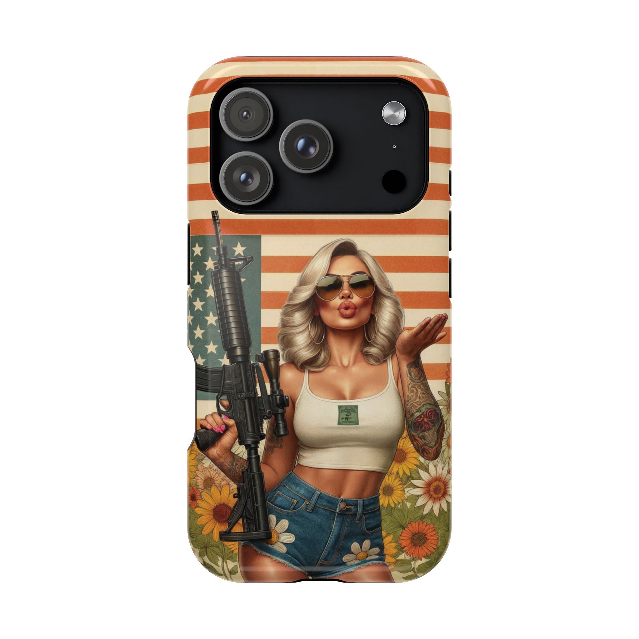 Americana AR-15 Pinup Girl - Magnetic Impact‑Resistant Phone Case  iPhone 13-17 / Samsung S26  MagSafe Compatible